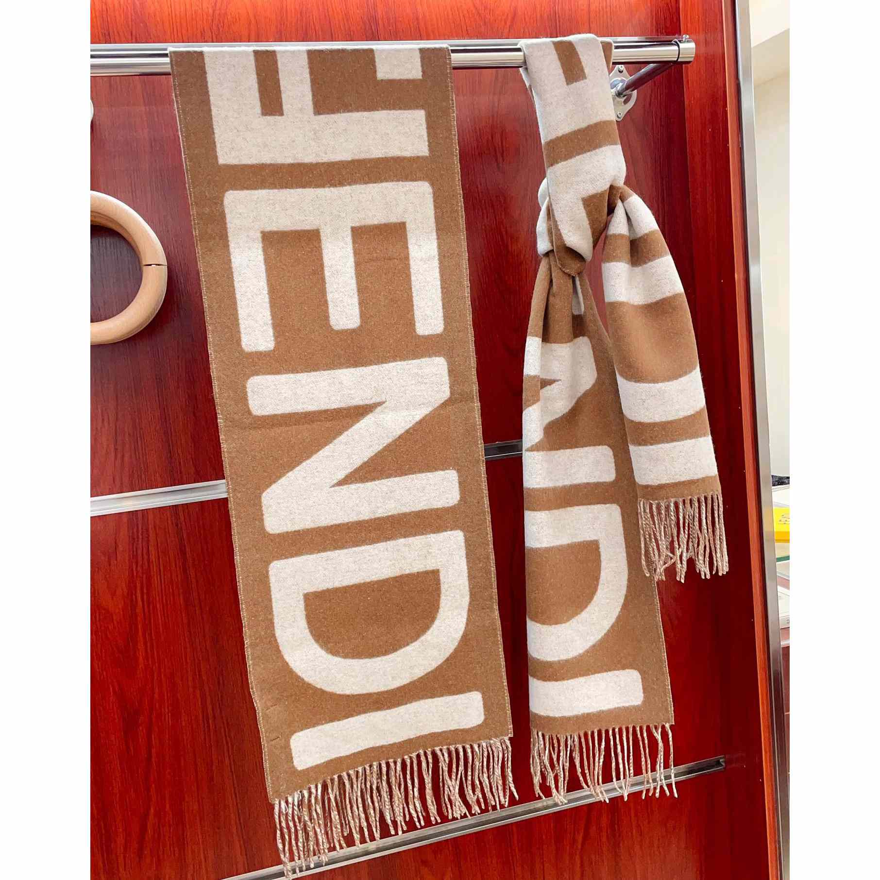 Fendi Brown And Beige Wool Scarf - DopestKickz