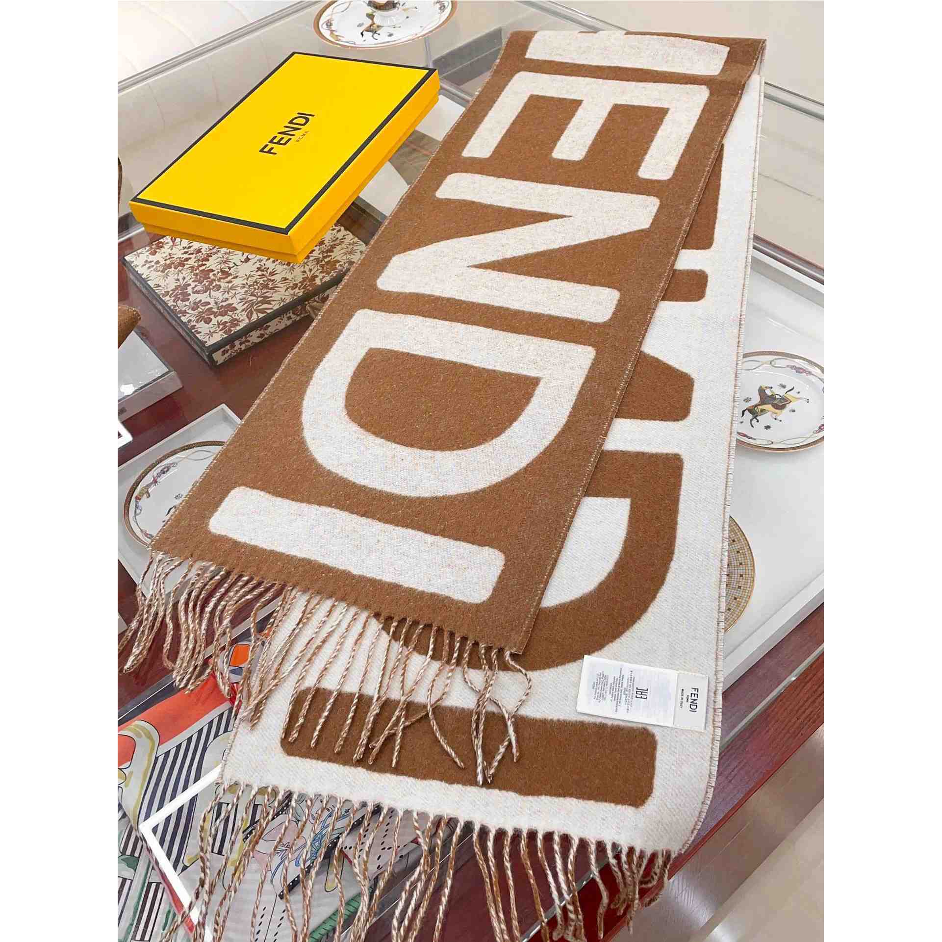 Fendi Brown And Beige Wool Scarf - DopestKickz