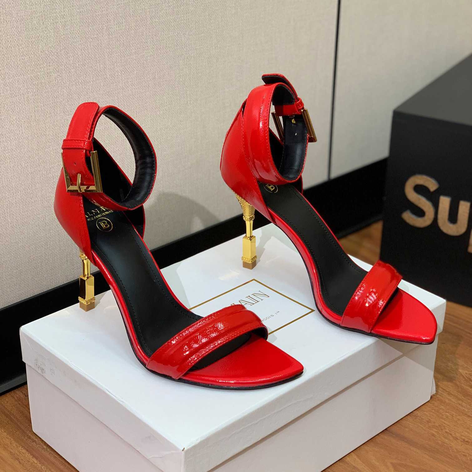 Balmain Moneta Patent Leather Sandals - DopestKickz