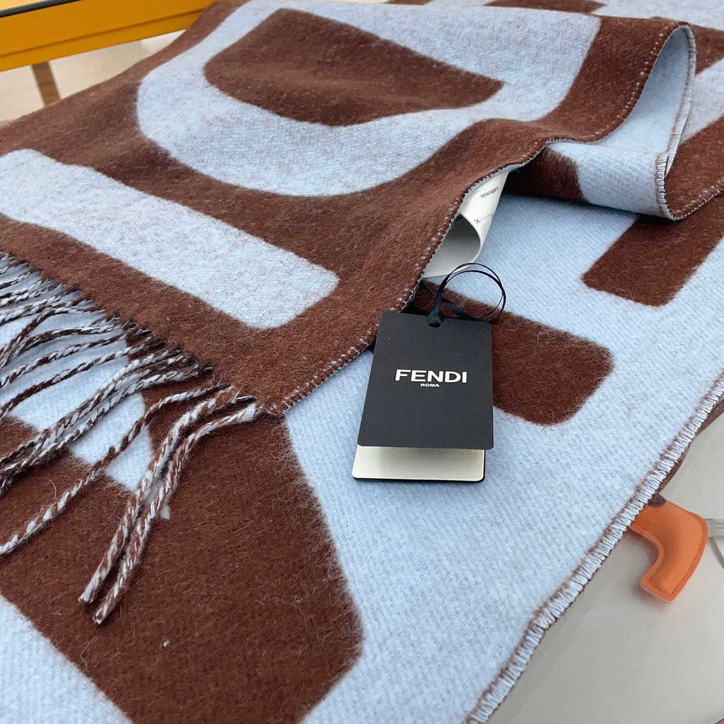 Fendi Brown And Light Blue Wool Scarf  - DopestKickz