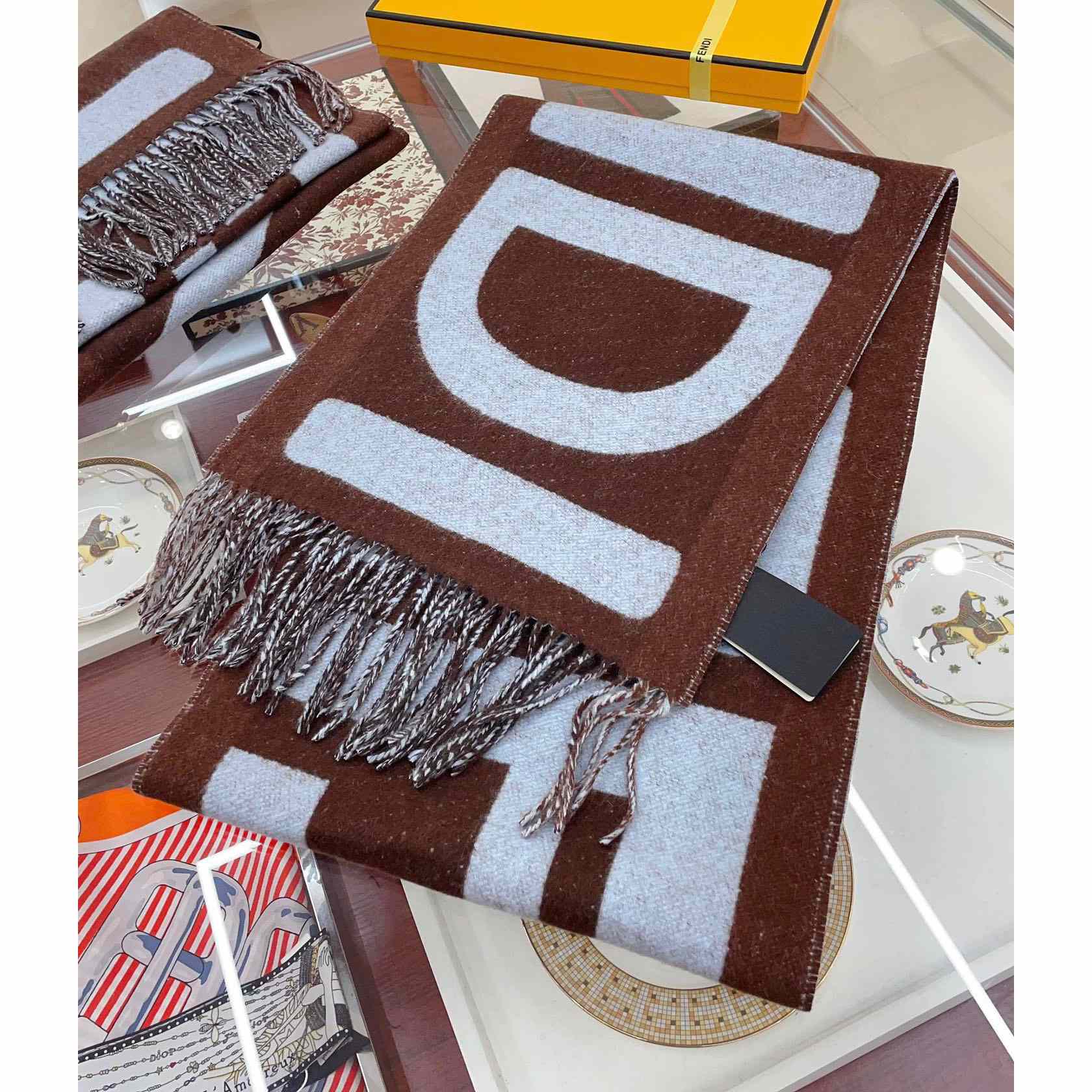 Fendi Brown And Light Blue Wool Scarf  - DopestKickz