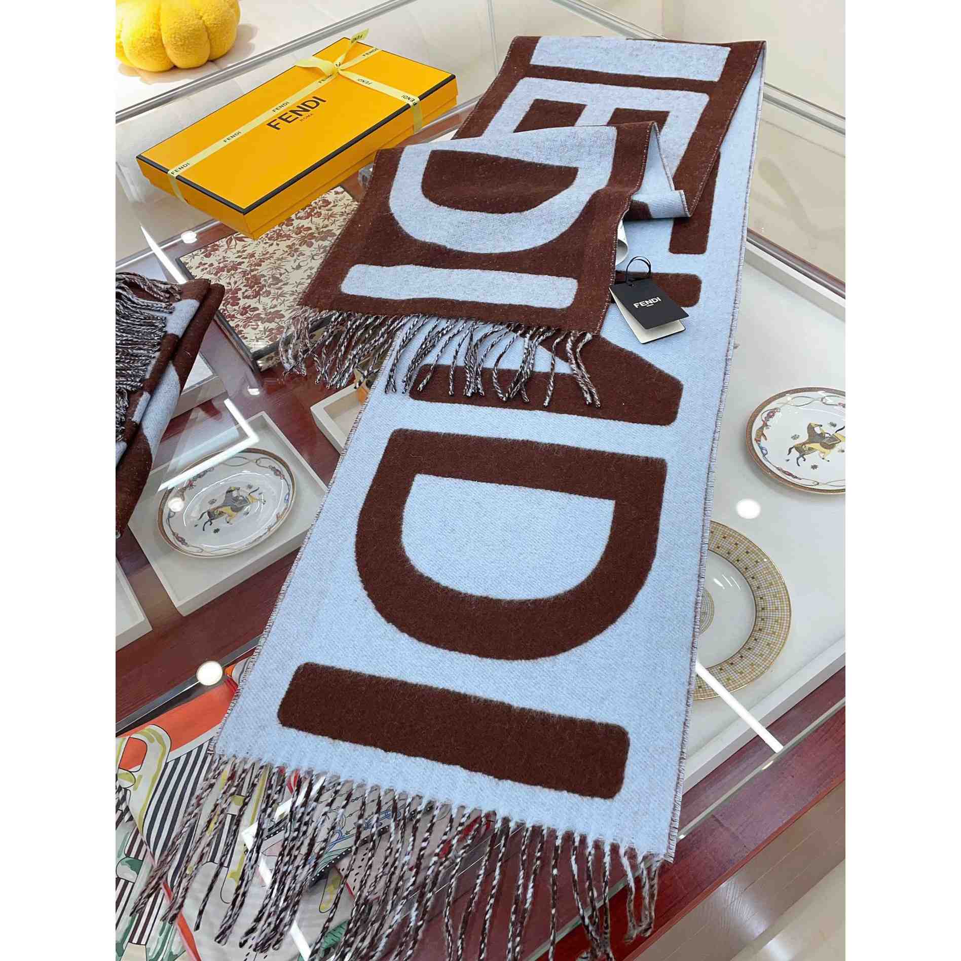 Fendi Brown And Light Blue Wool Scarf  - DopestKickz