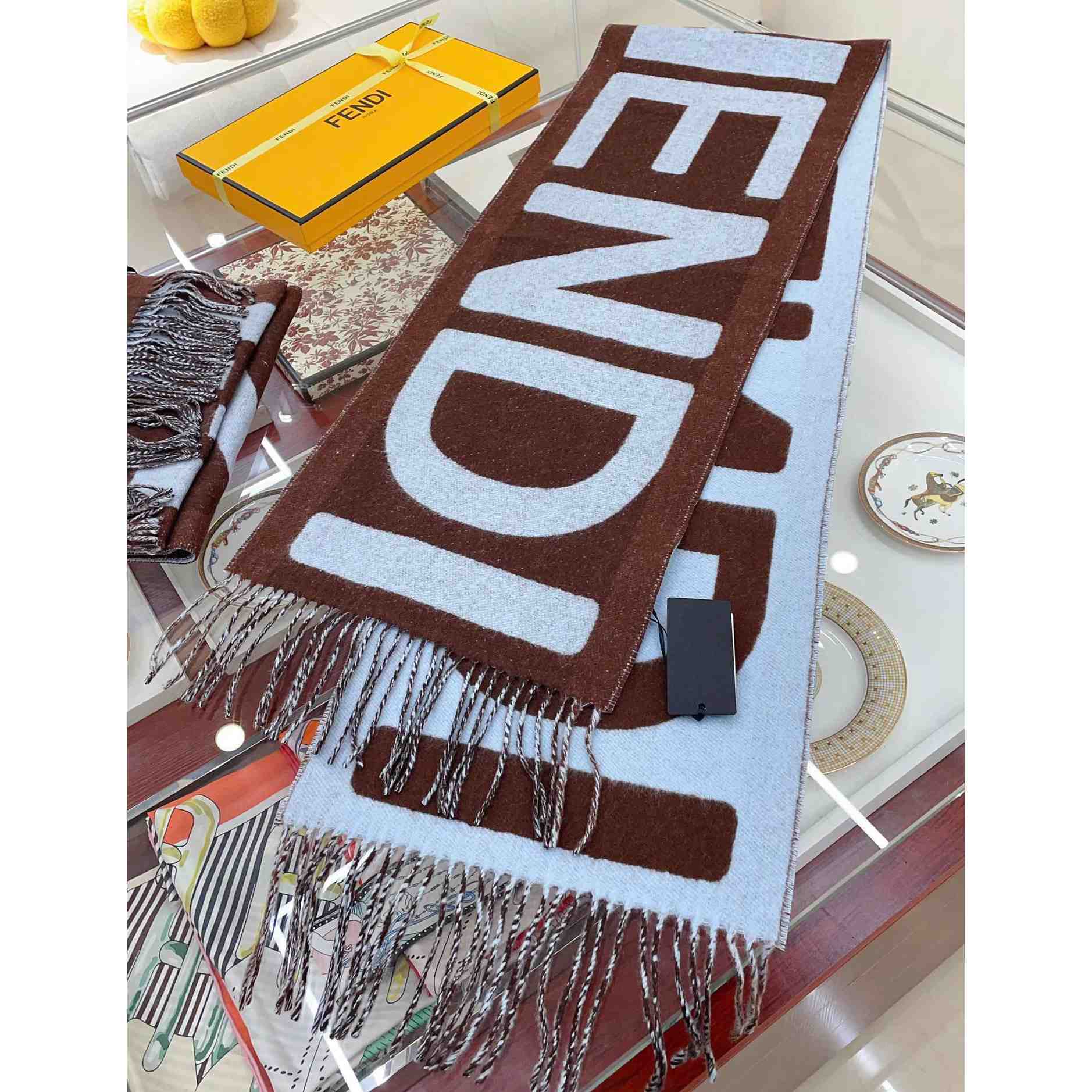 Fendi Brown And Light Blue Wool Scarf  - DopestKickz