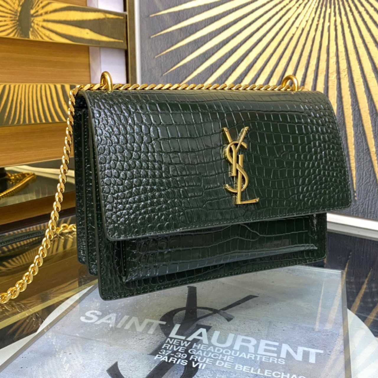 Saint Laurent Sunset Medium In Crocodile Embossed Leather(22-8-16cm) - DopestKickz