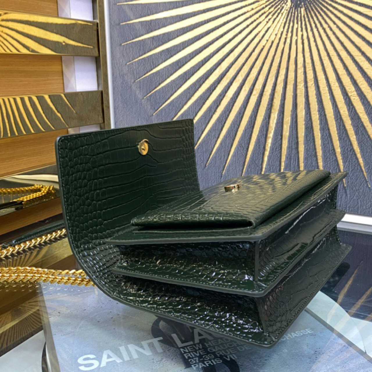Saint Laurent Sunset Medium In Crocodile Embossed Leather(22-8-16cm) - DopestKickz