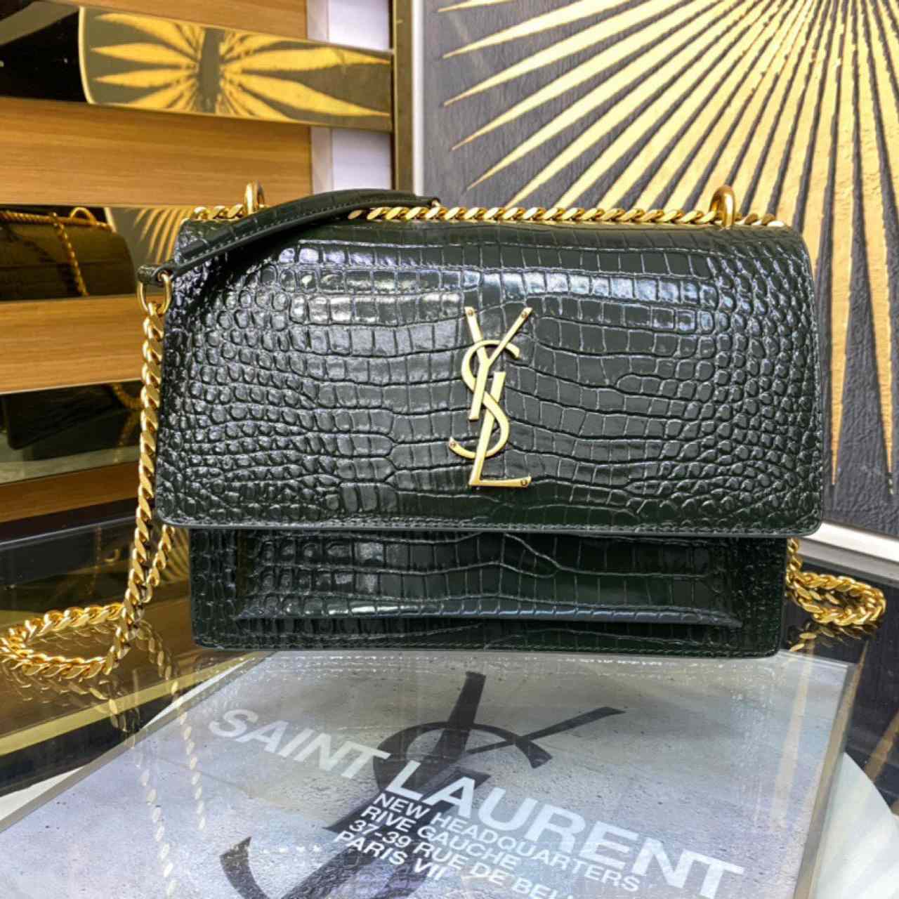 Saint Laurent Sunset Medium In Crocodile Embossed Leather(22-8-16cm) - DopestKickz