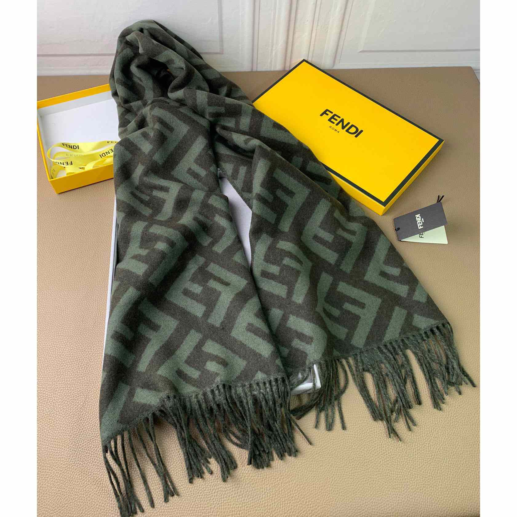 Fendi Green Cashmere Scarf - DopestKickz