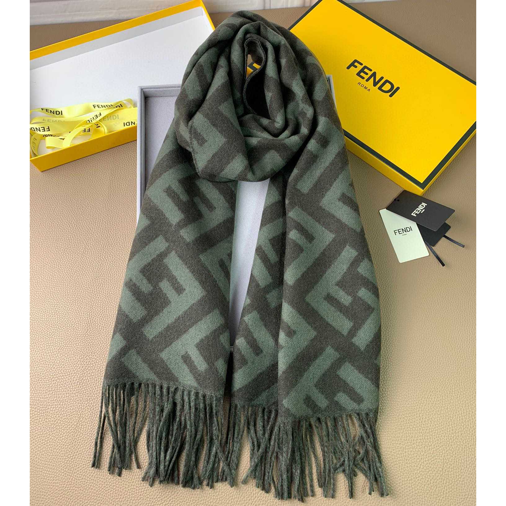 Fendi Green Cashmere Scarf - DopestKickz
