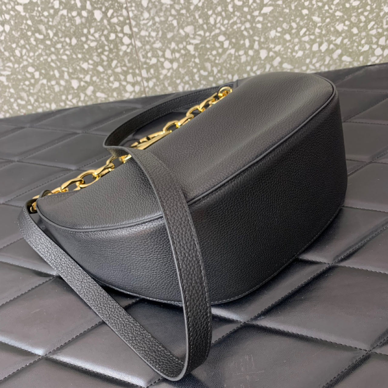 Valenti Small VLogo Moon Hobo Bag In Leather With Chain  - DopestKickz