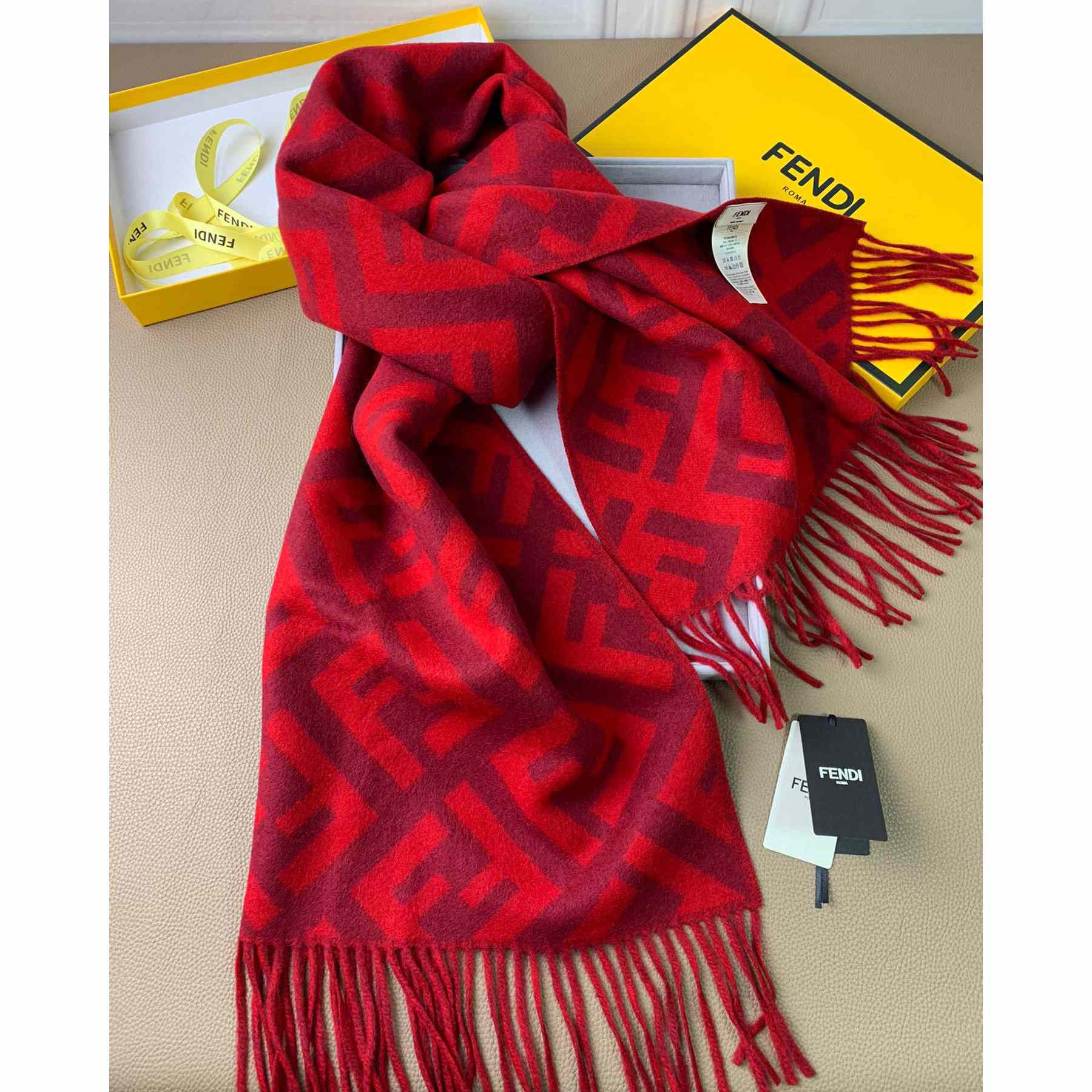 Fendi Red Cashmere Scarf - DopestKickz
