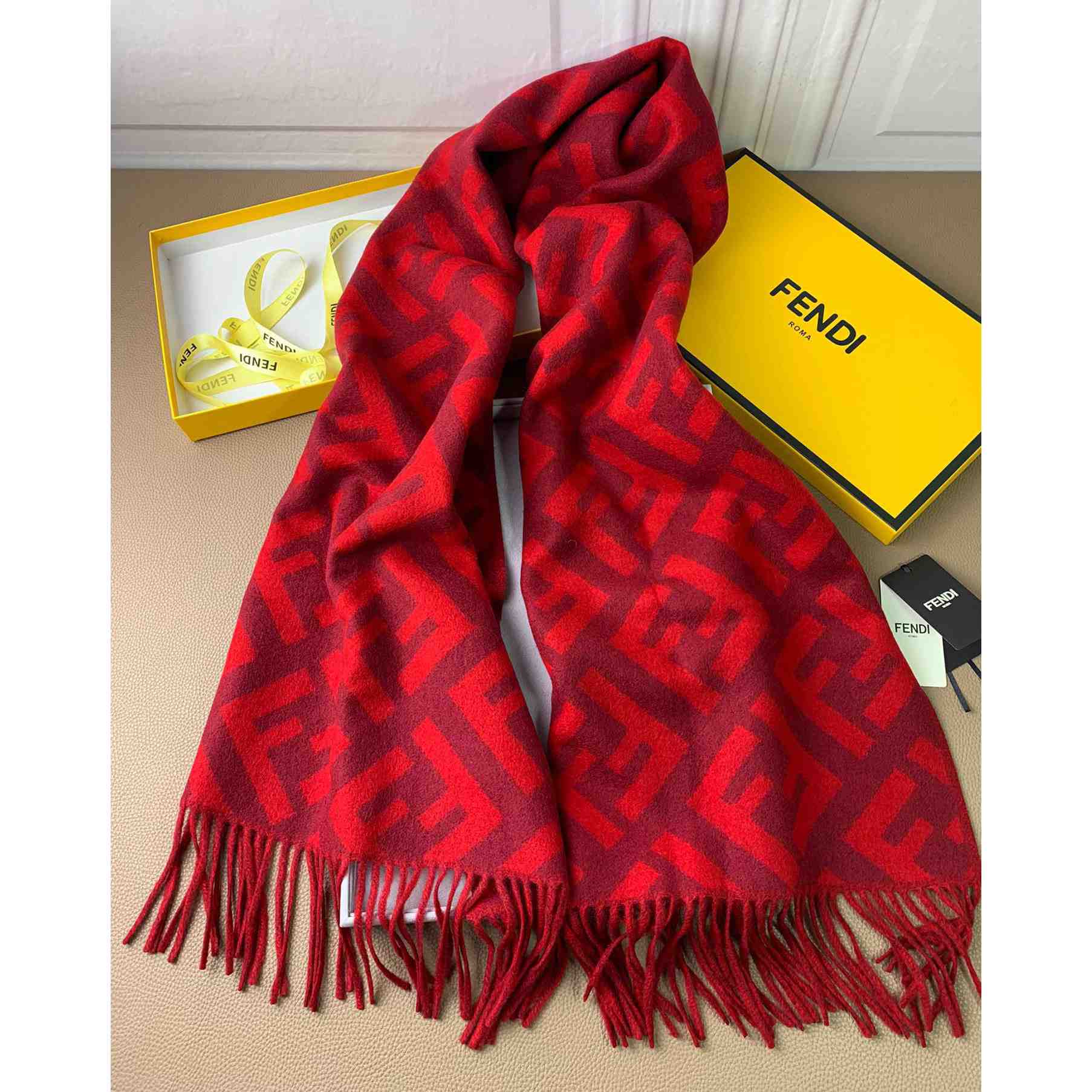 Fendi Red Cashmere Scarf - DopestKickz