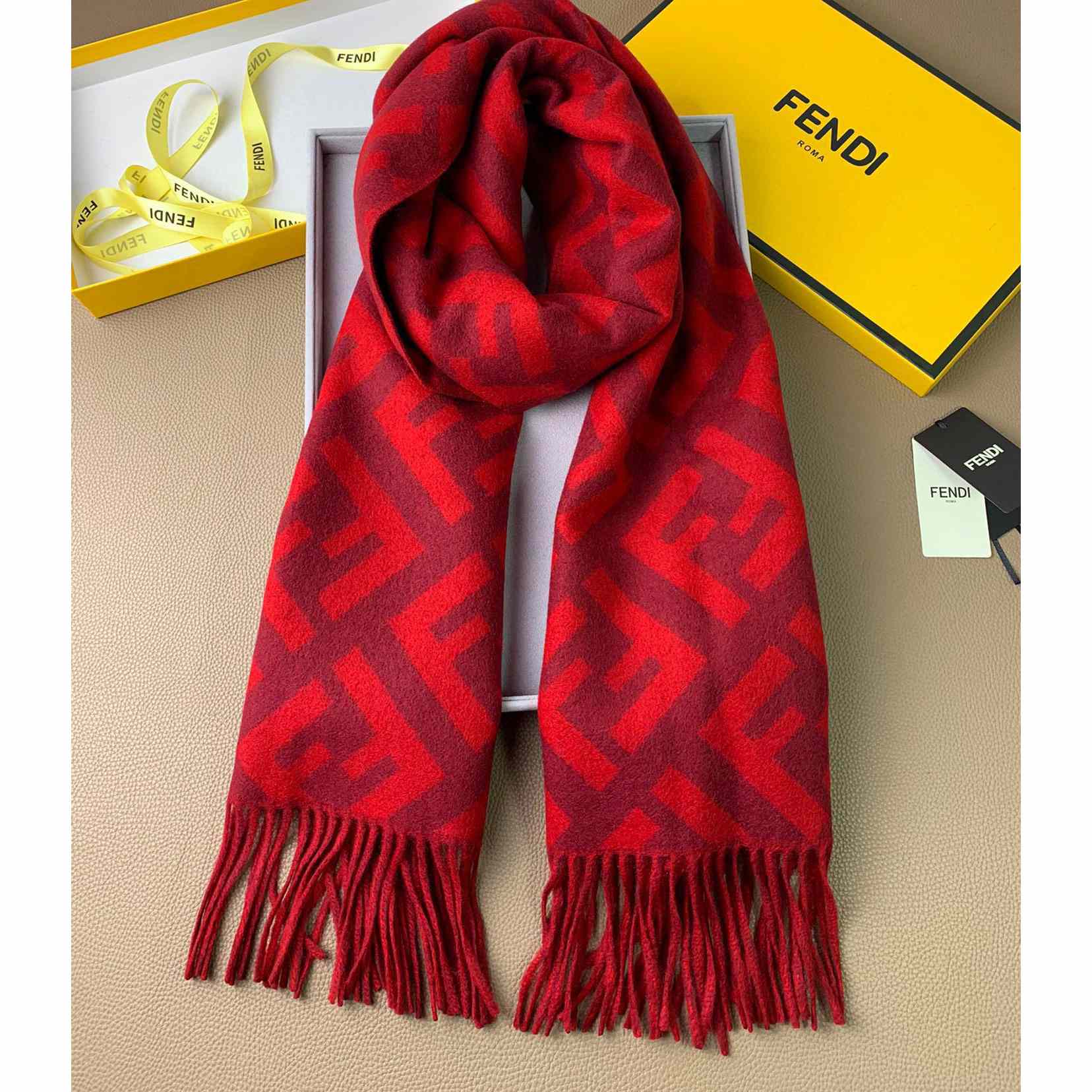 Fendi Red Cashmere Scarf - DopestKickz