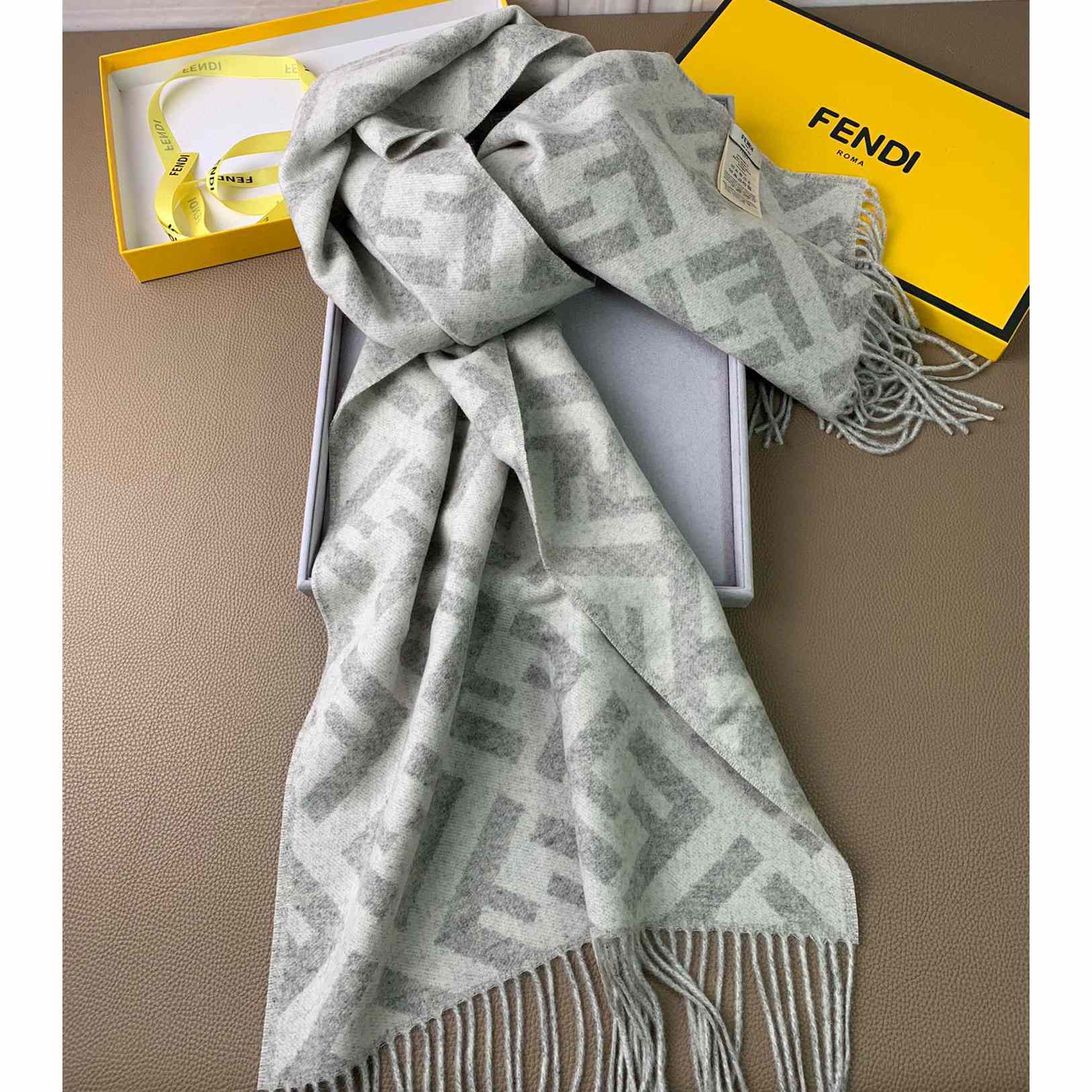 Fendi Pale Grey Cashmere Scarf - DopestKickz