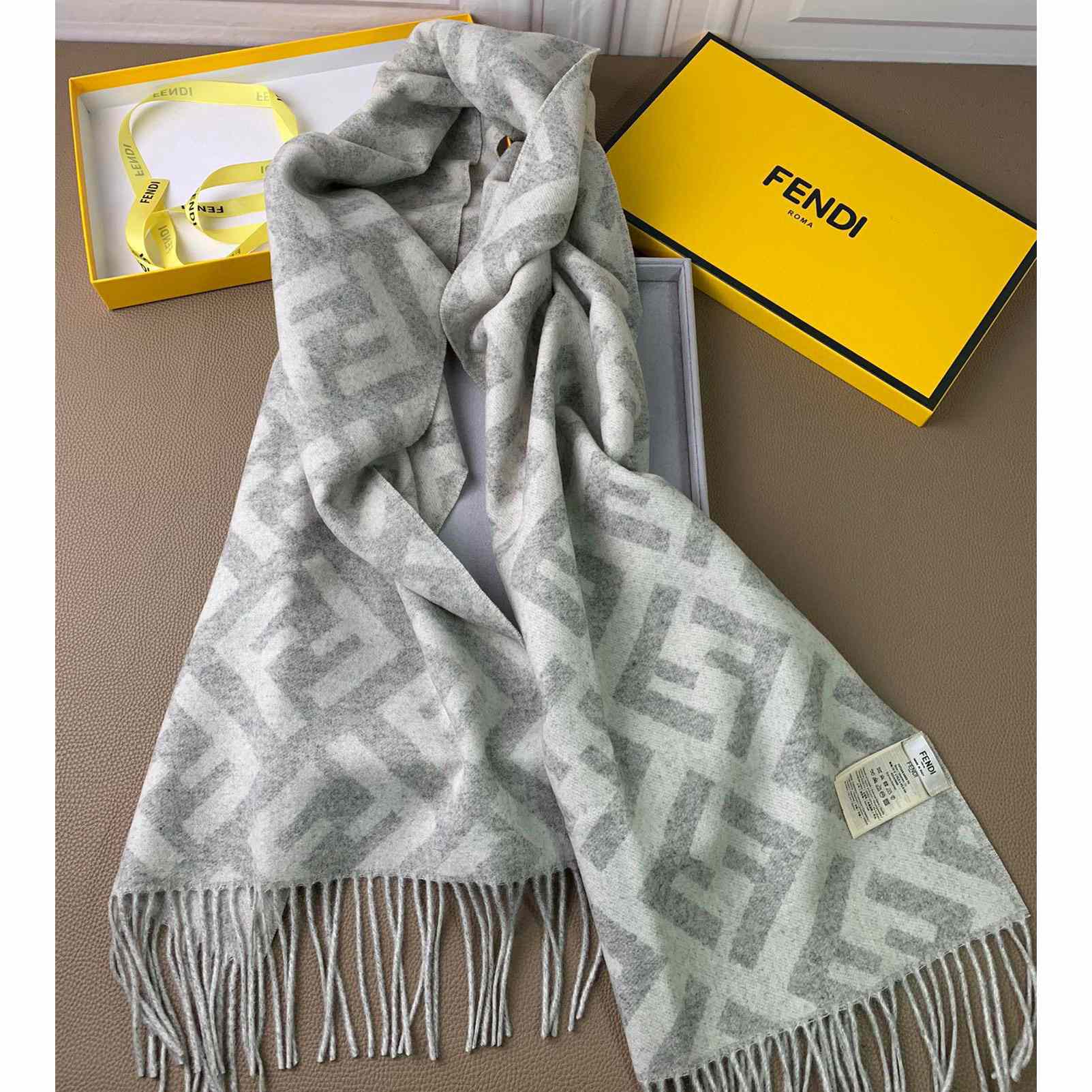 Fendi Pale Grey Cashmere Scarf - DopestKickz