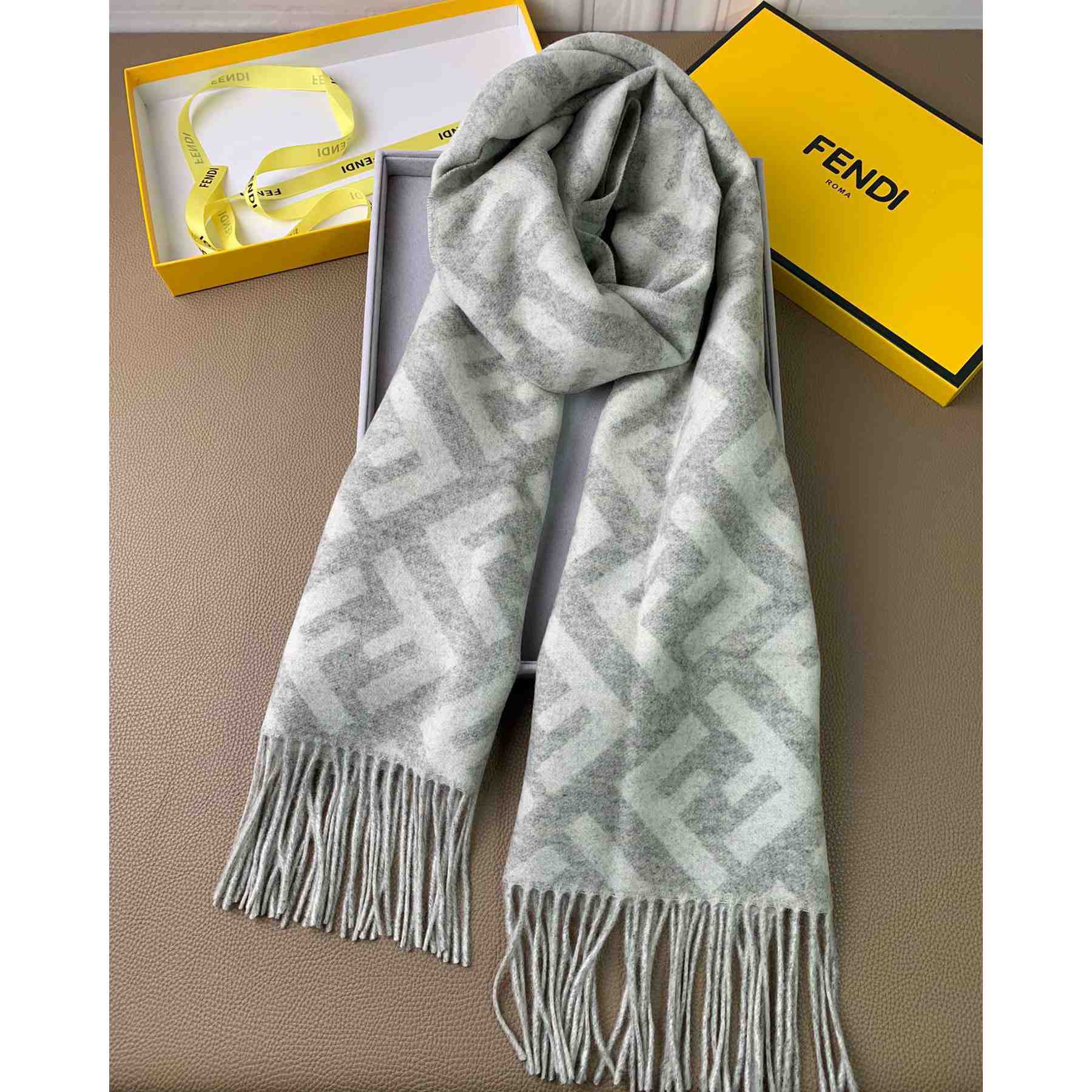 Fendi Pale Grey Cashmere Scarf - DopestKickz