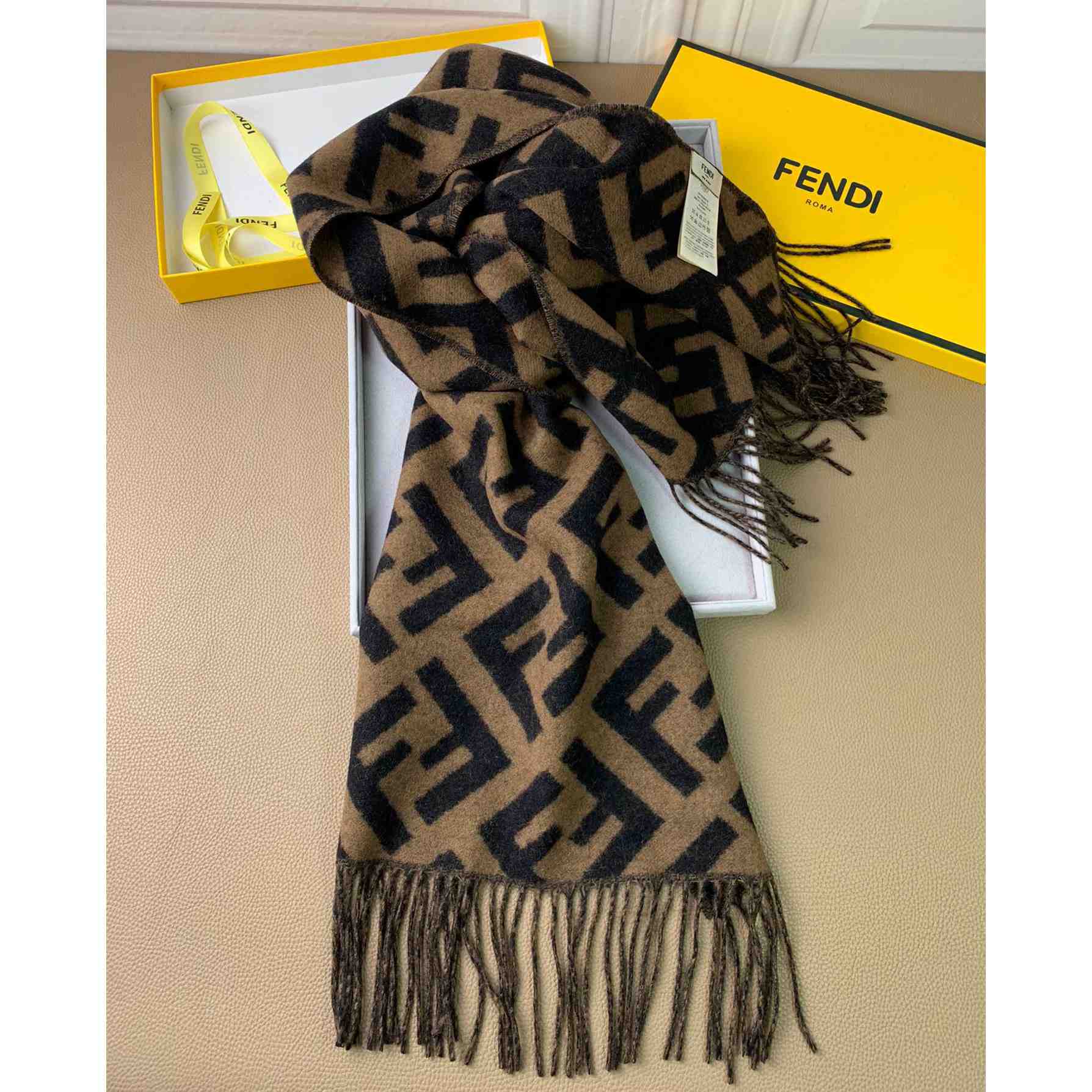 Fendi Brown Cashmere Scarf - DopestKickz