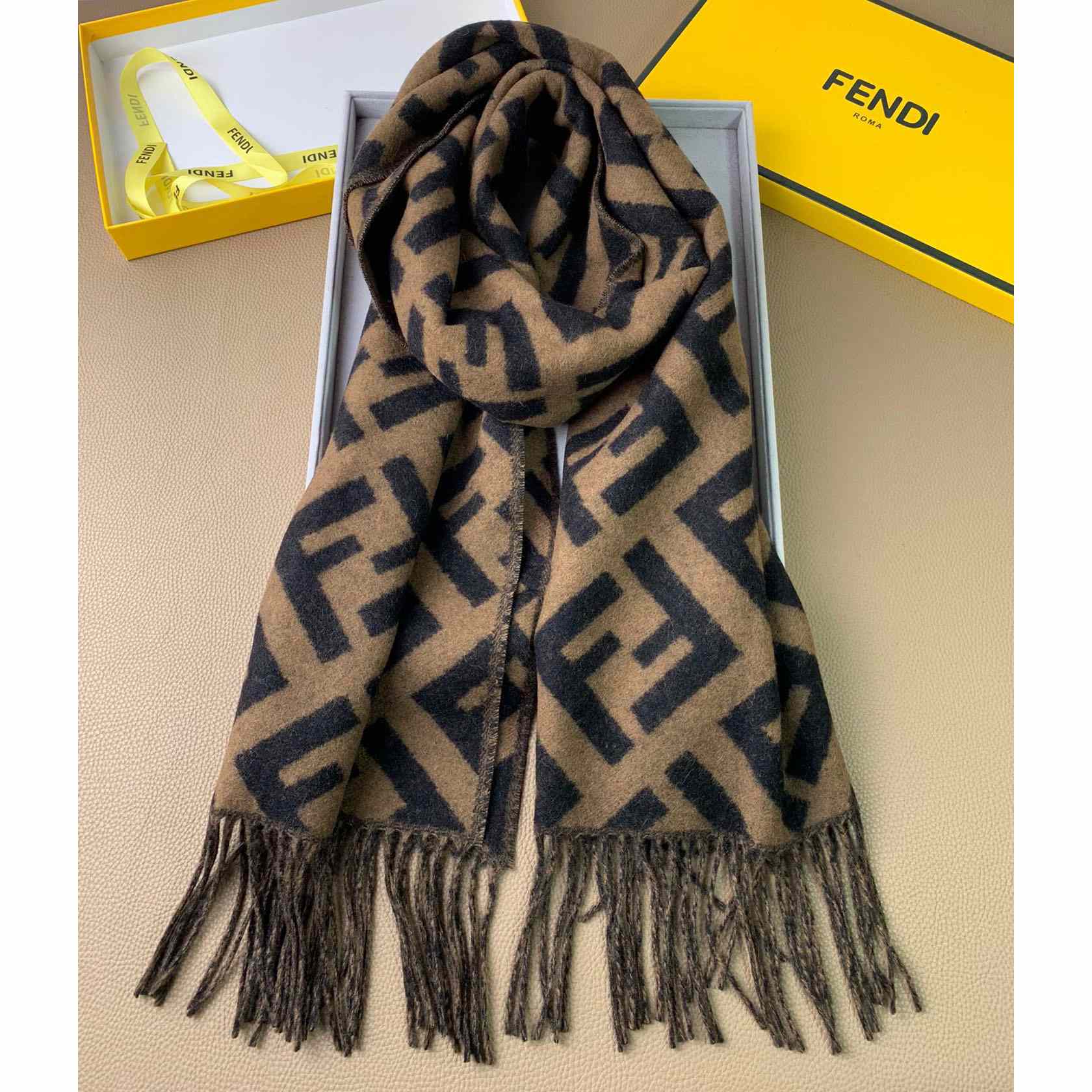 Fendi Brown Cashmere Scarf - DopestKickz