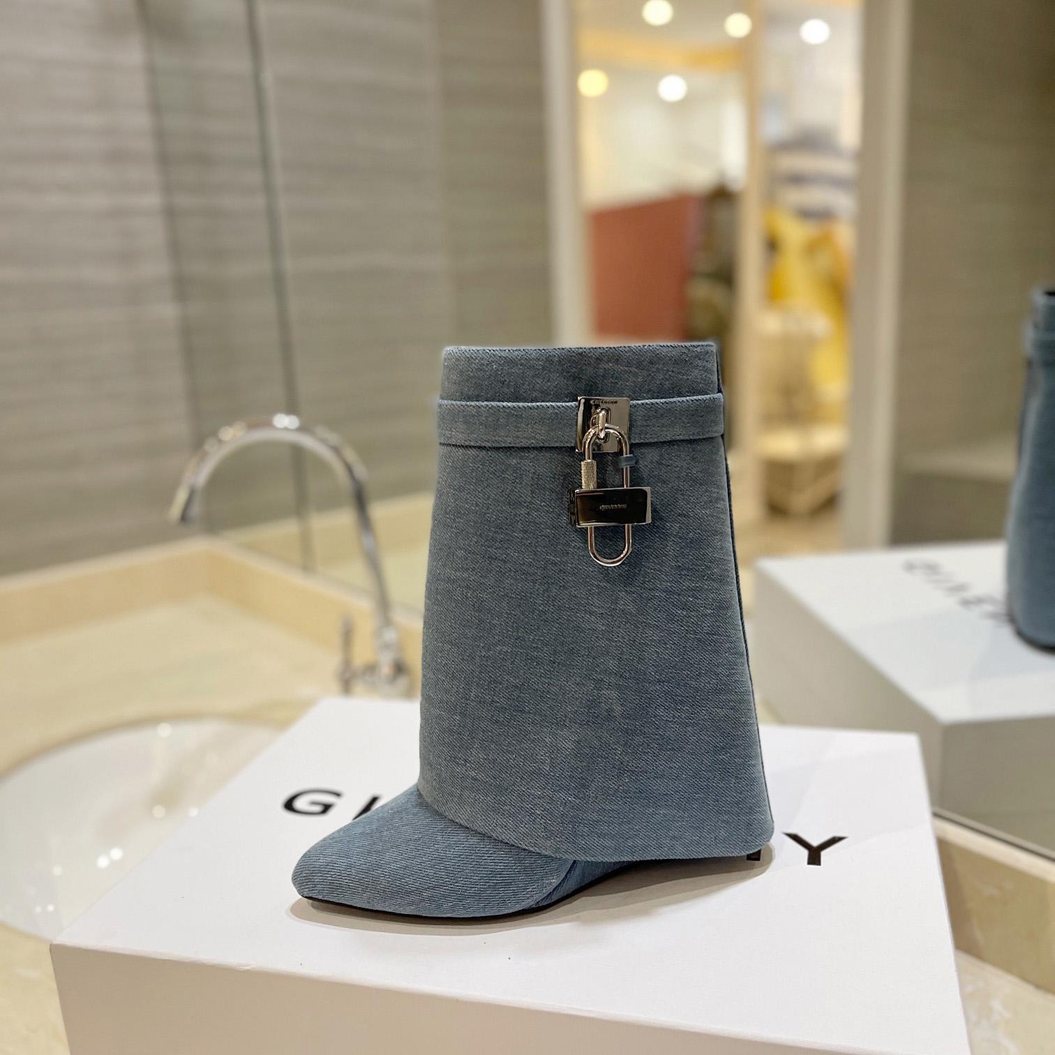 Givenchy Shark Lock Ankle Boots In Denim - DopestKickz