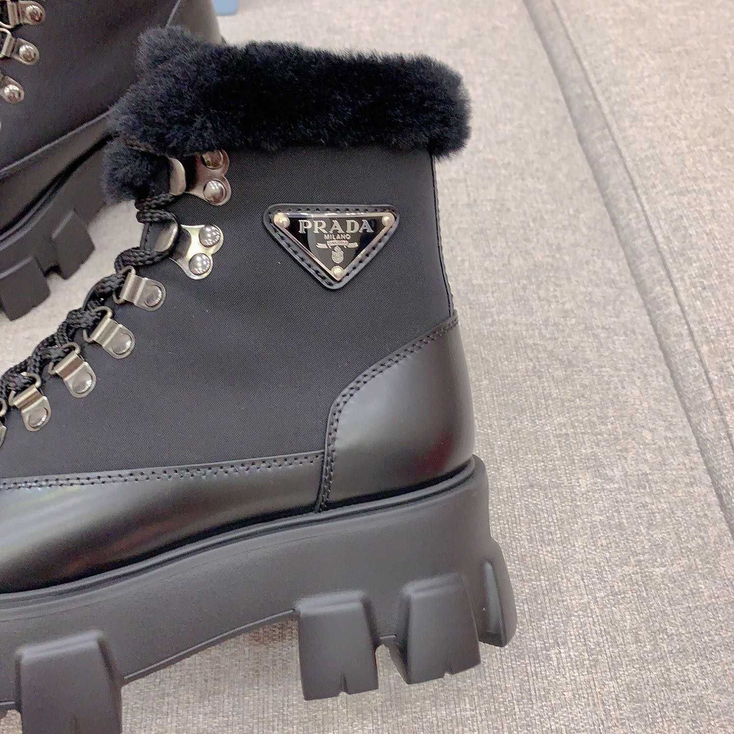 Prada Monolith Leather And Nylon Booties - DopestKickz