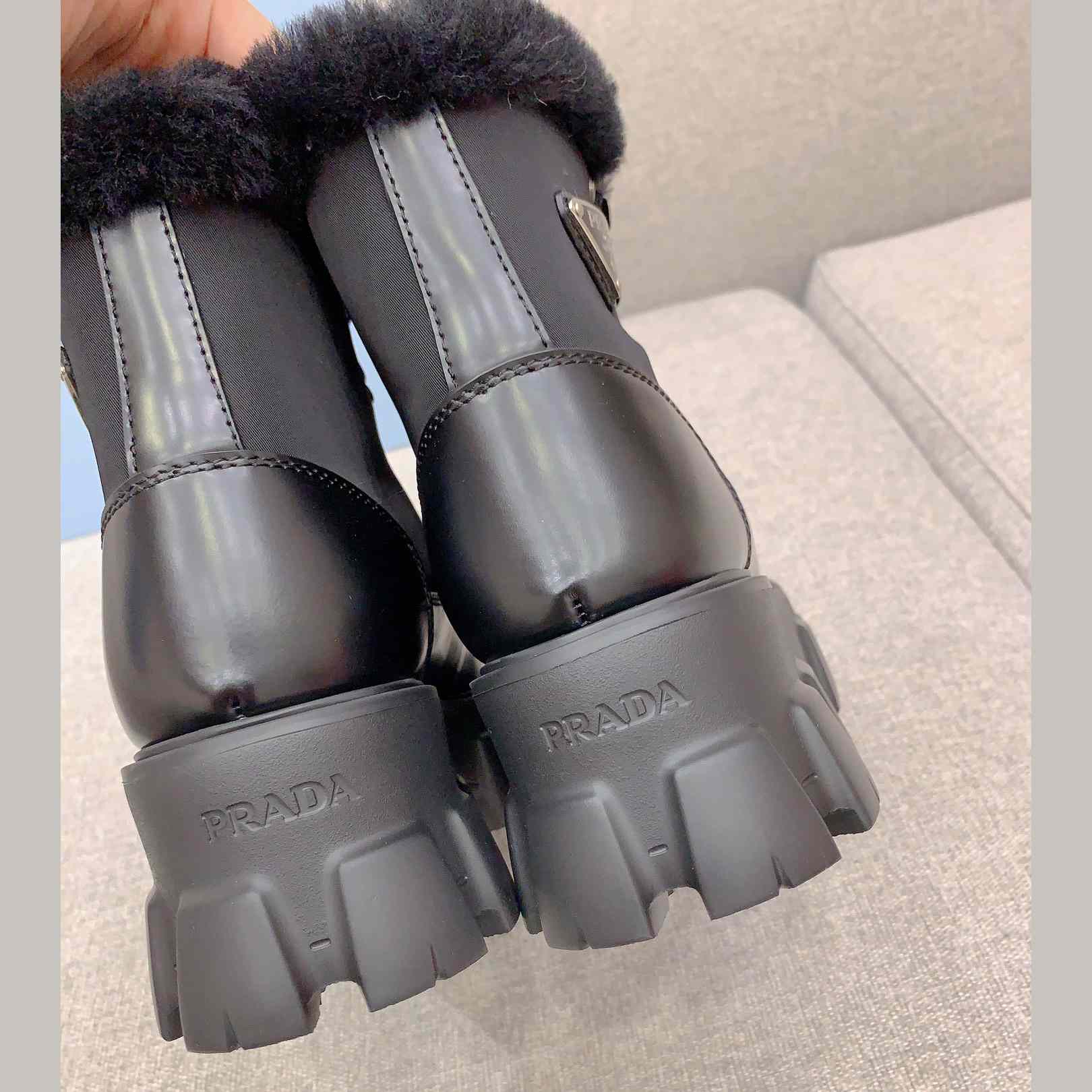 Prada Monolith Leather And Nylon Booties - DopestKickz