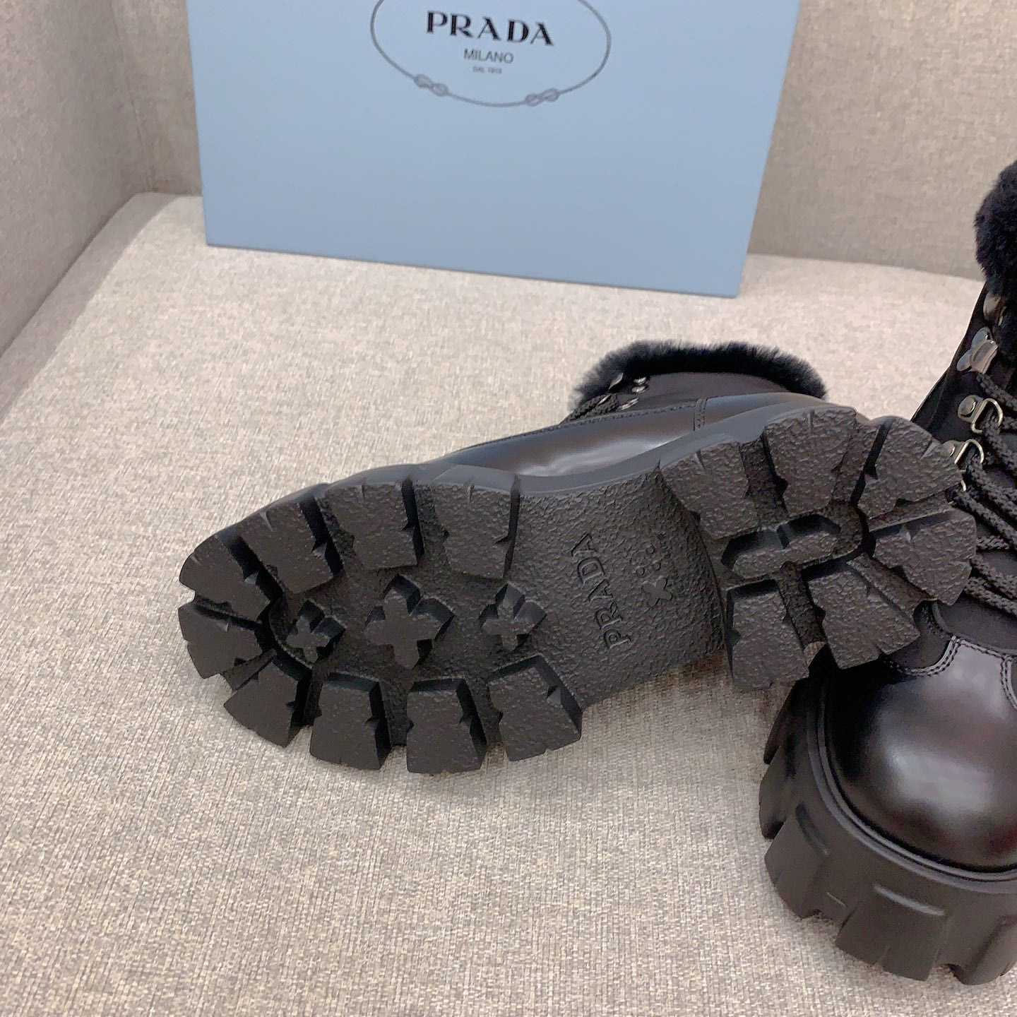 Prada Monolith Leather And Nylon Booties - DopestKickz
