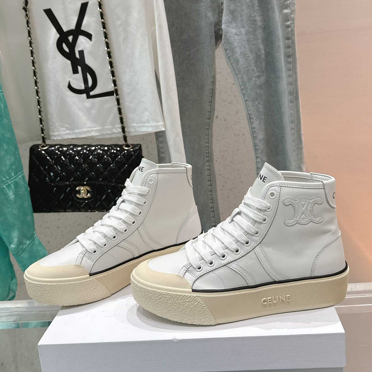 Celine AS-02 Mid Low Lace-up Celine Alan Sneakers With Triomphe Patch In Calfskin - DopestKickz