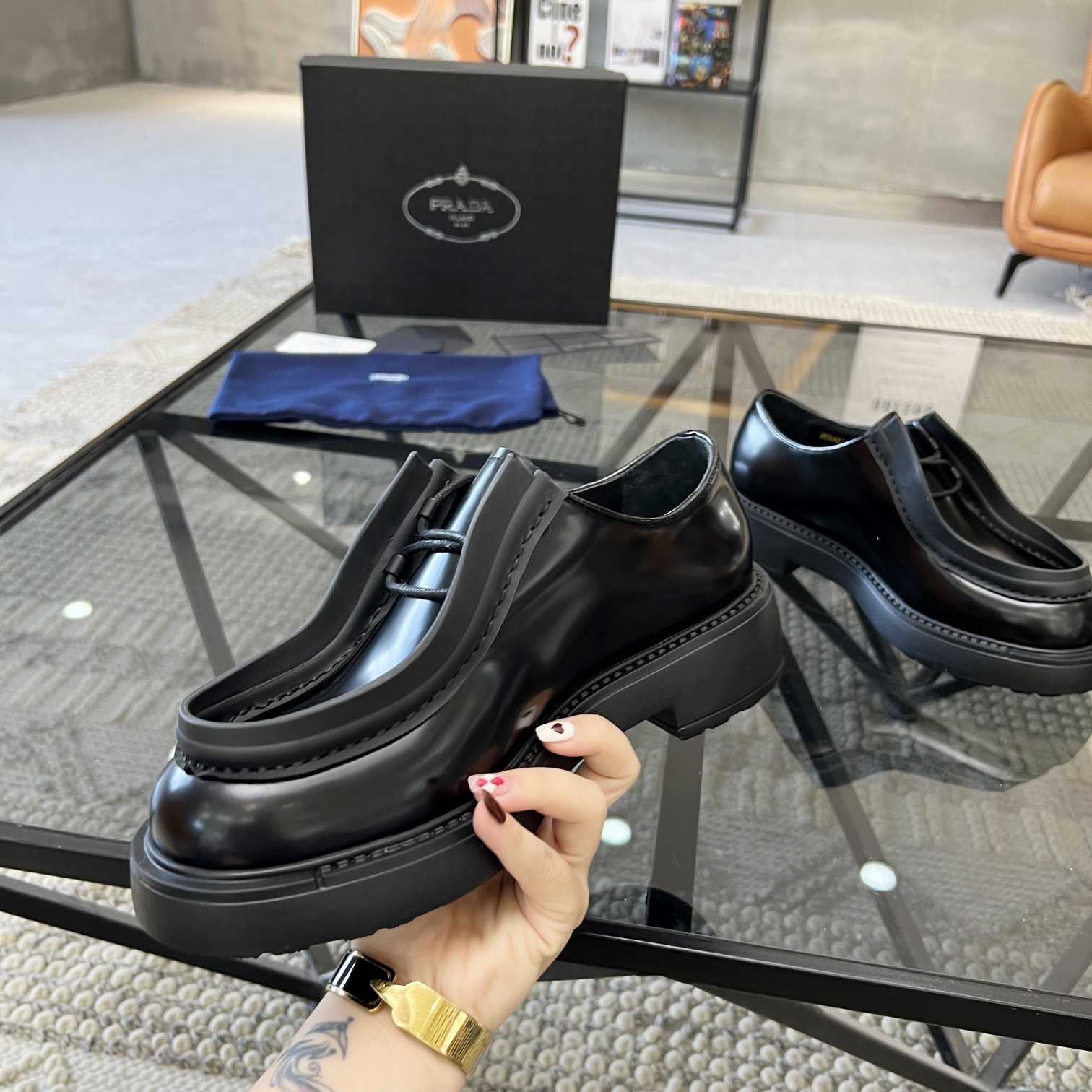 Prada Brushed Leather Lace-up Shoes - DopestKickz