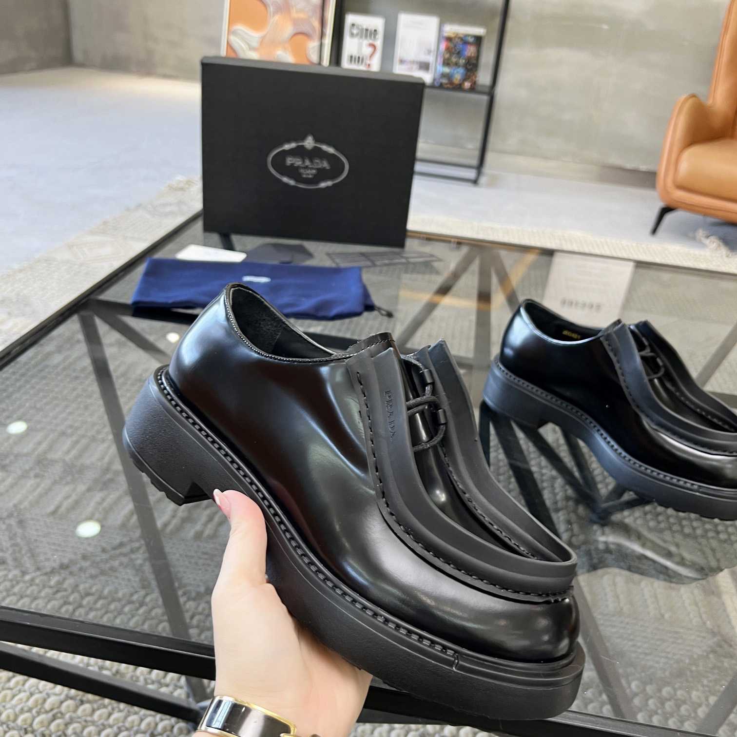 Prada Brushed Leather Lace-up Shoes - DopestKickz