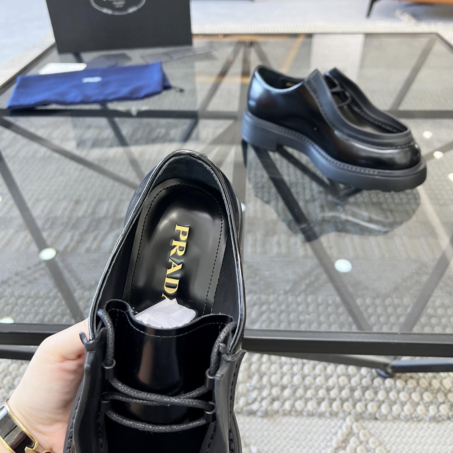 Prada Brushed Leather Lace-up Shoes - DopestKickz