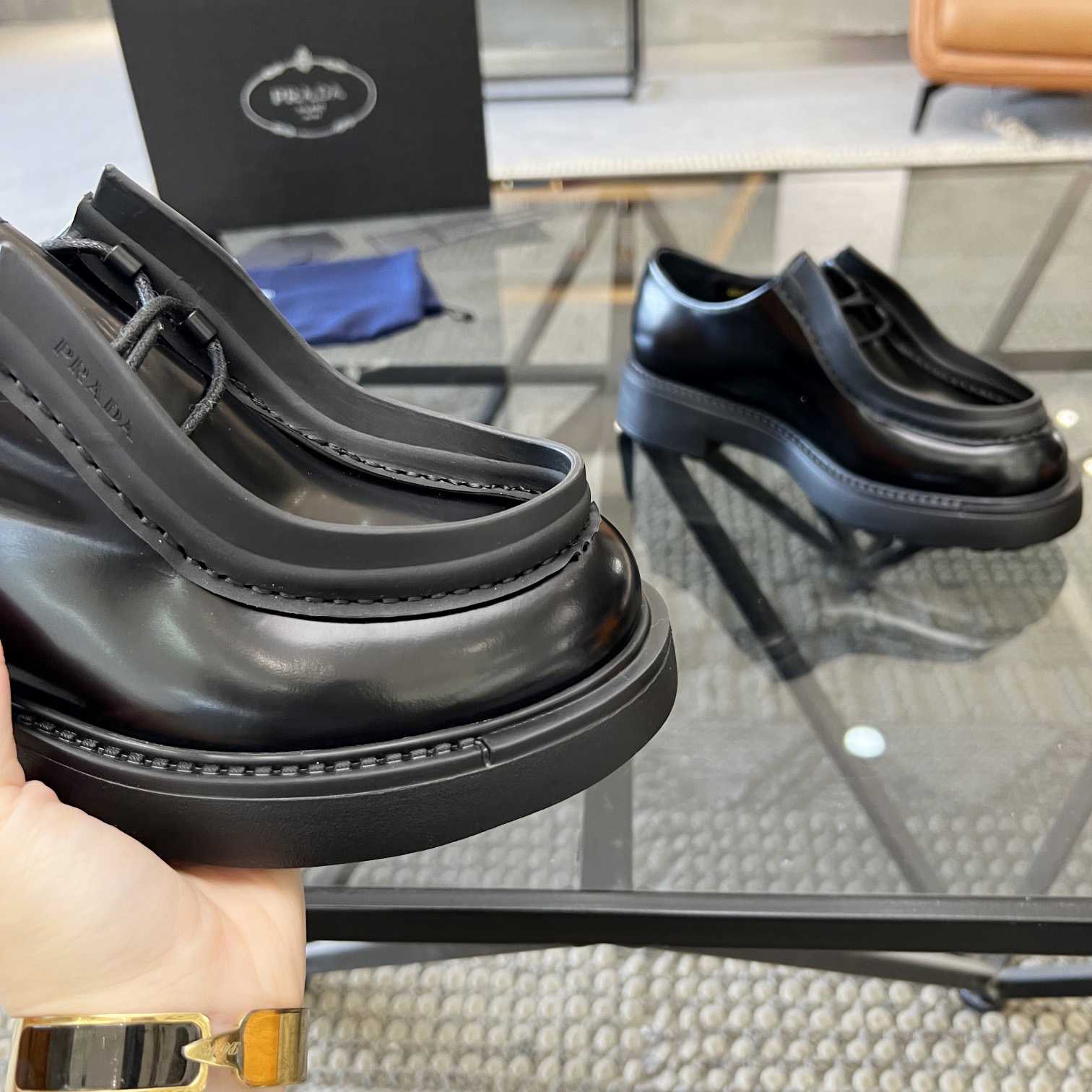Prada Brushed Leather Lace-up Shoes - DopestKickz