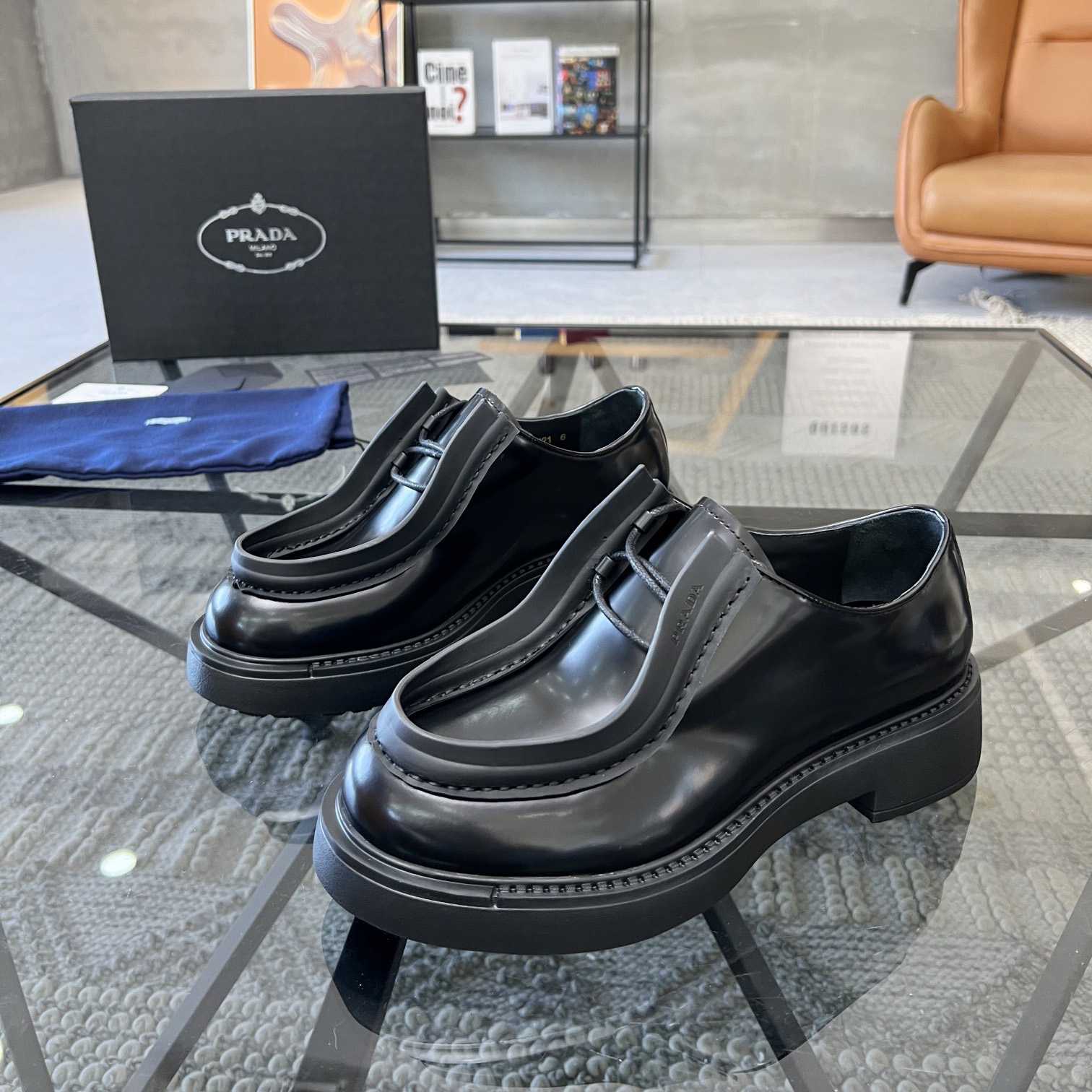 Prada Brushed Leather Lace-up Shoes - DopestKickz
