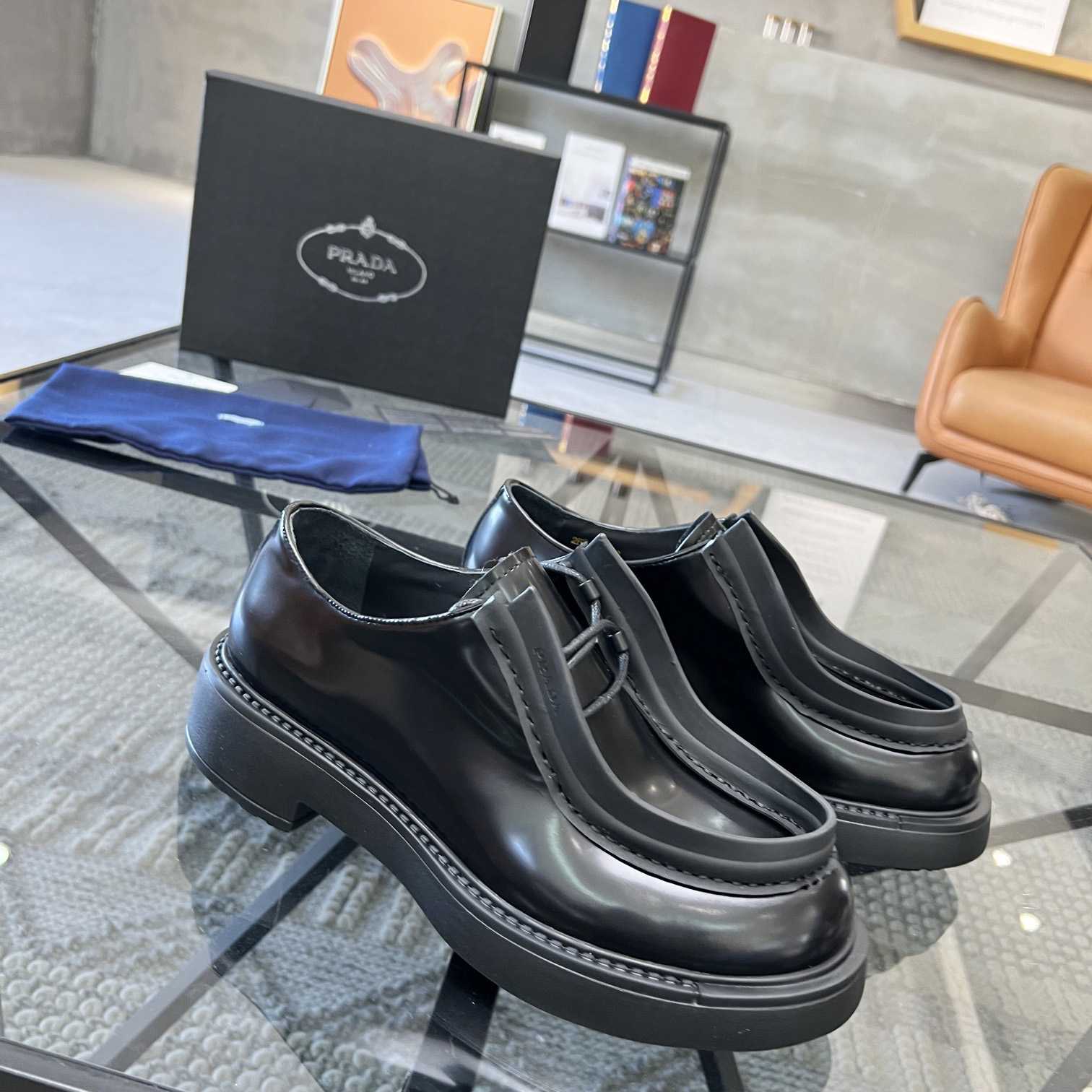 Prada Brushed Leather Lace-up Shoes - DopestKickz