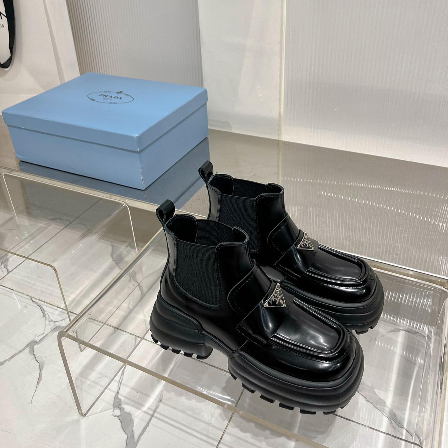 Prada Monolith Brushed Leather Flatform Loafers - DopestKickz