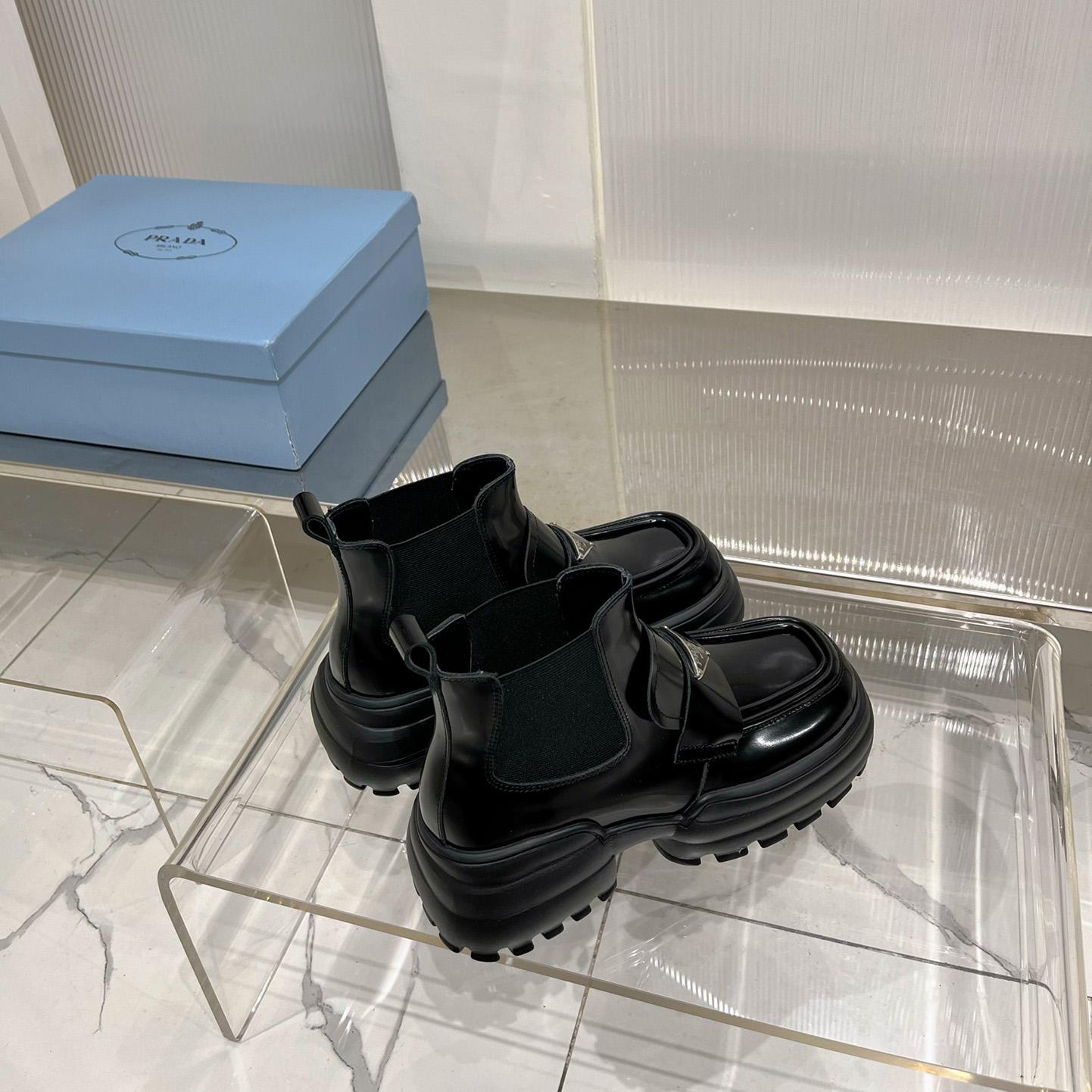 Prada Monolith Brushed Leather Flatform Loafers - DopestKickz