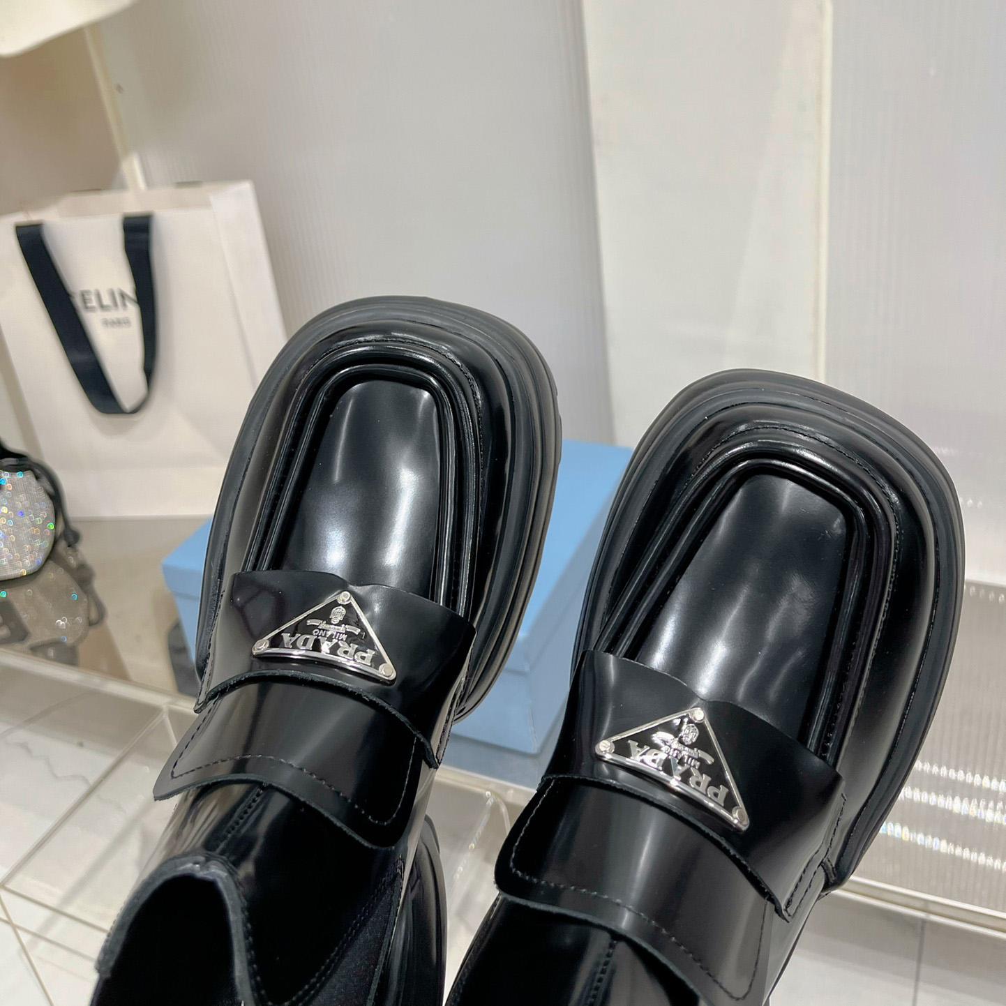Prada Monolith Brushed Leather Flatform Loafers - DopestKickz