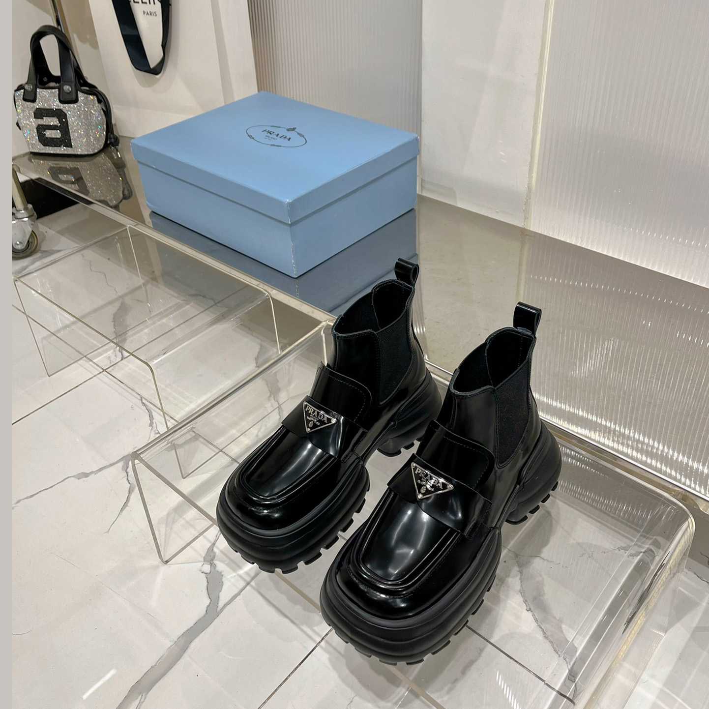 Prada Monolith Brushed Leather Flatform Loafers - DopestKickz