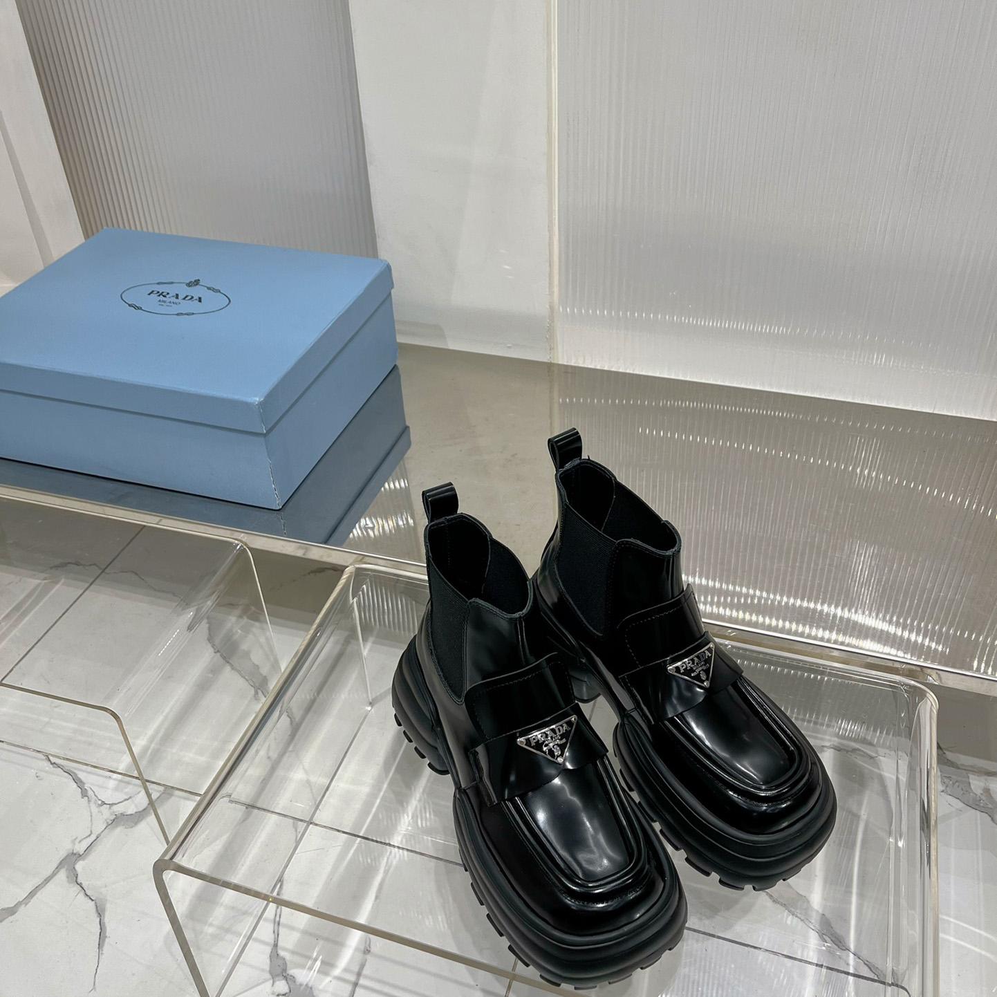 Prada Monolith Brushed Leather Flatform Loafers - DopestKickz