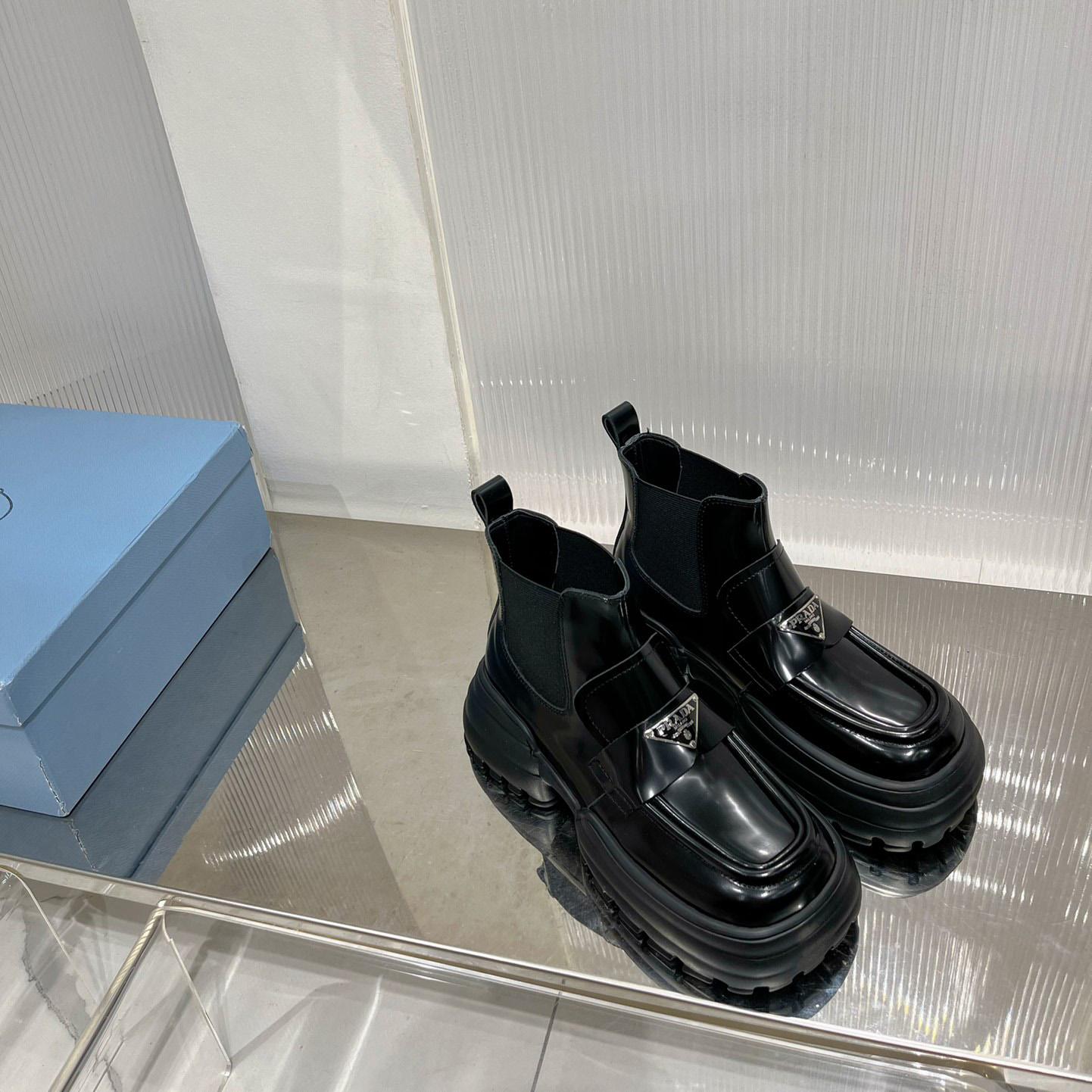 Prada Monolith Brushed Leather Flatform Loafers - DopestKickz