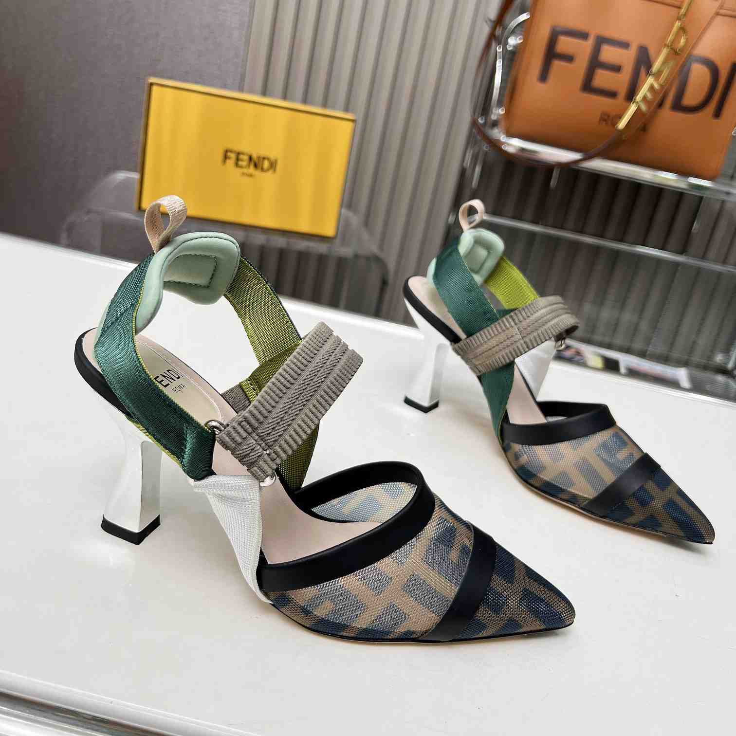 Fendi Colibrì Brown Mesh High-heeled Slingbacks - DopestKickz