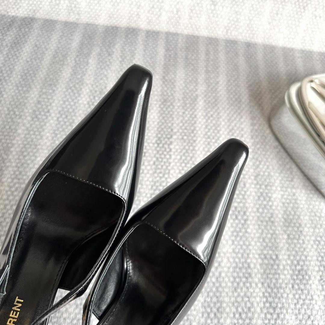 Saint Laurent Lee Slingback Pumps In Glazed Leather - DopestKickz