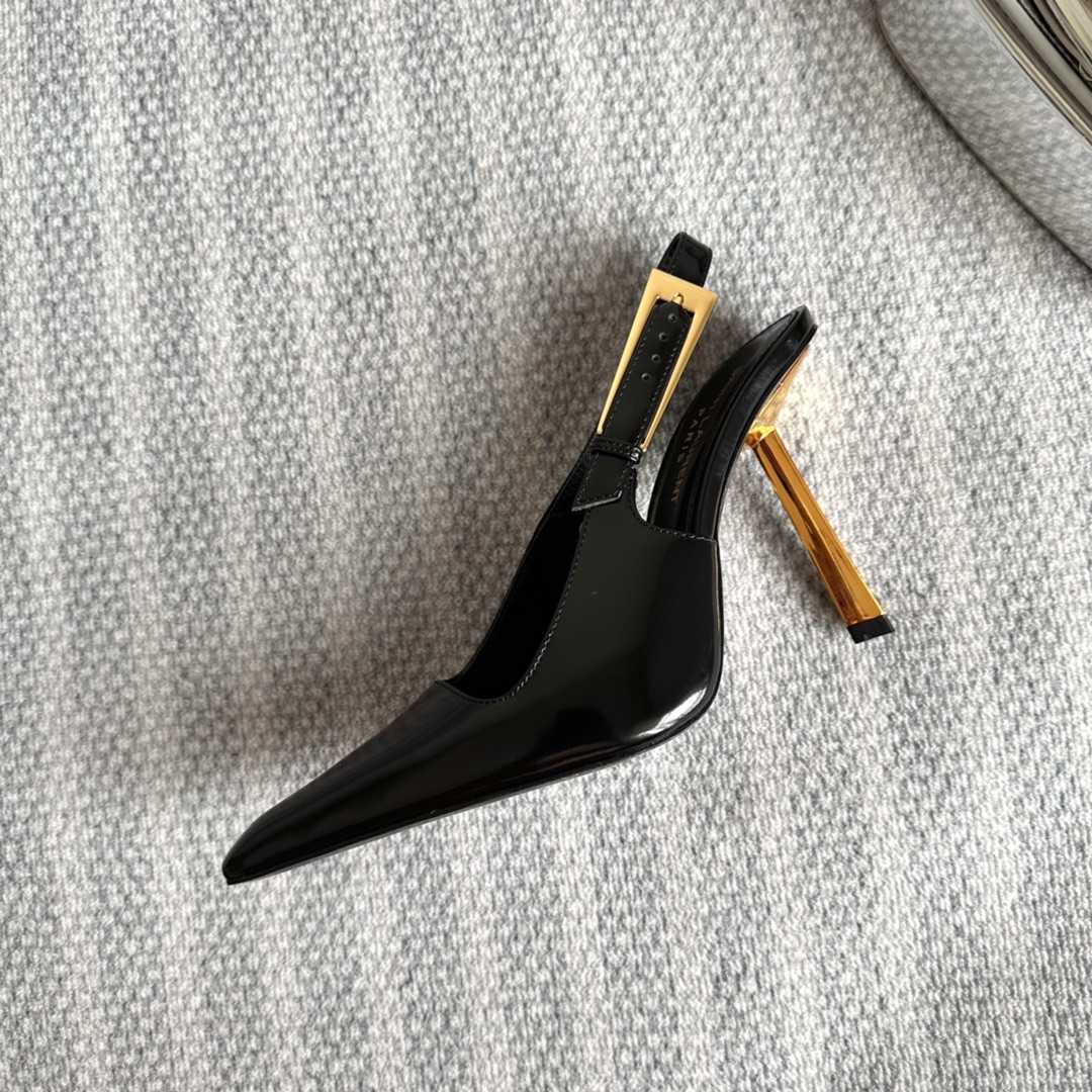 Saint Laurent Lee Slingback Pumps In Glazed Leather - DopestKickz