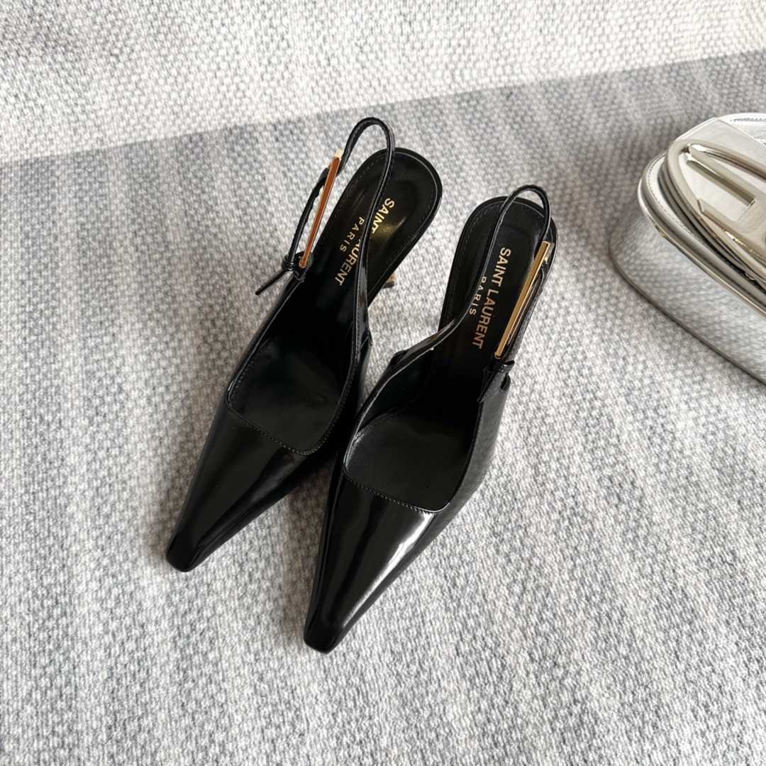 Saint Laurent Lee Slingback Pumps In Glazed Leather - DopestKickz