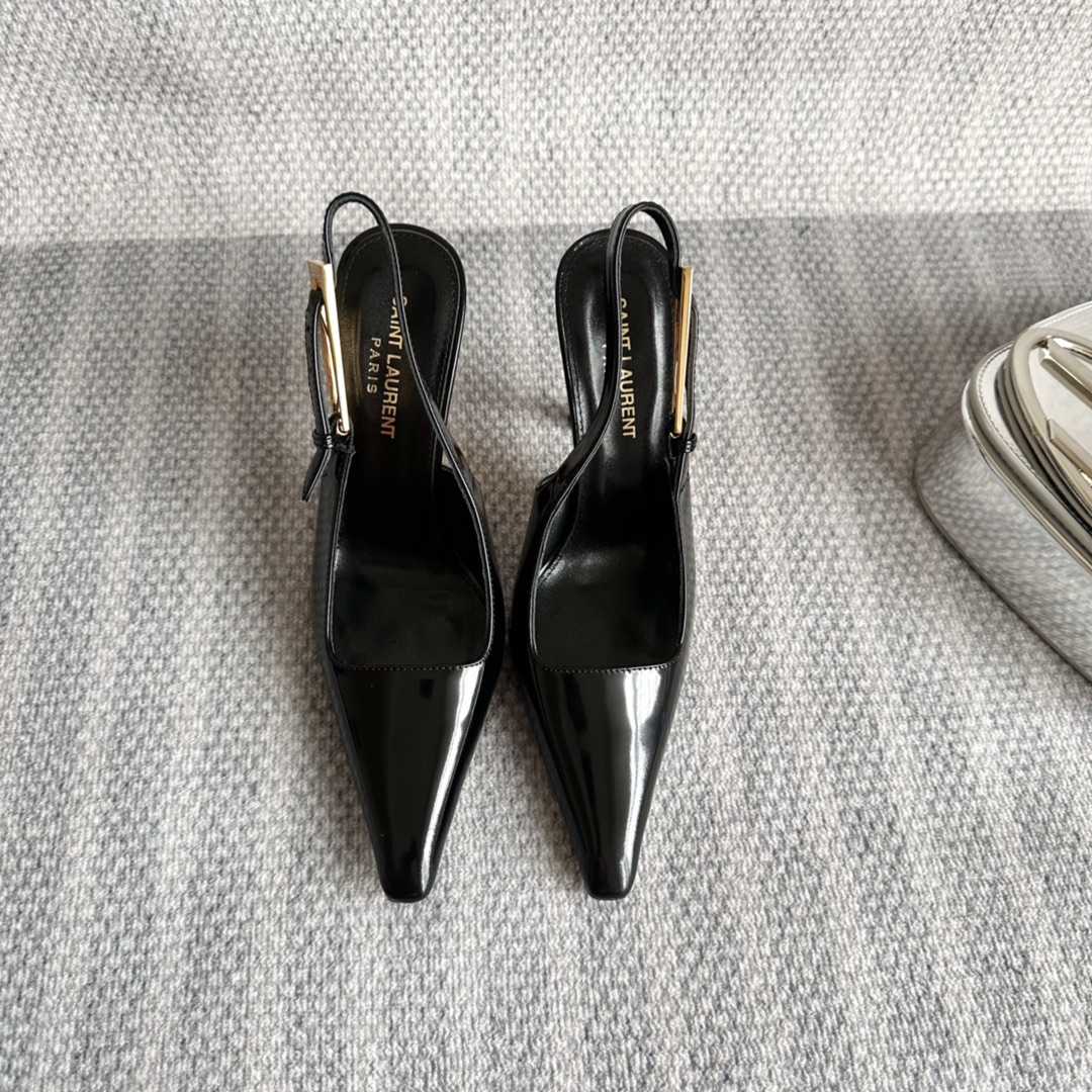 Saint Laurent Lee Slingback Pumps In Glazed Leather - DopestKickz