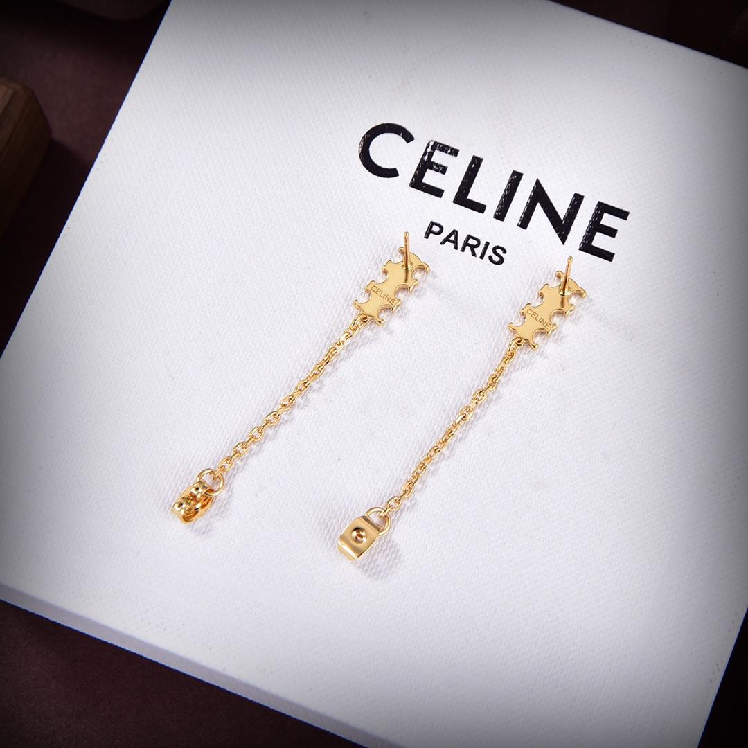 Celine Triomphe Chain Earrings In Brass With Gold Finish - DopestKickz