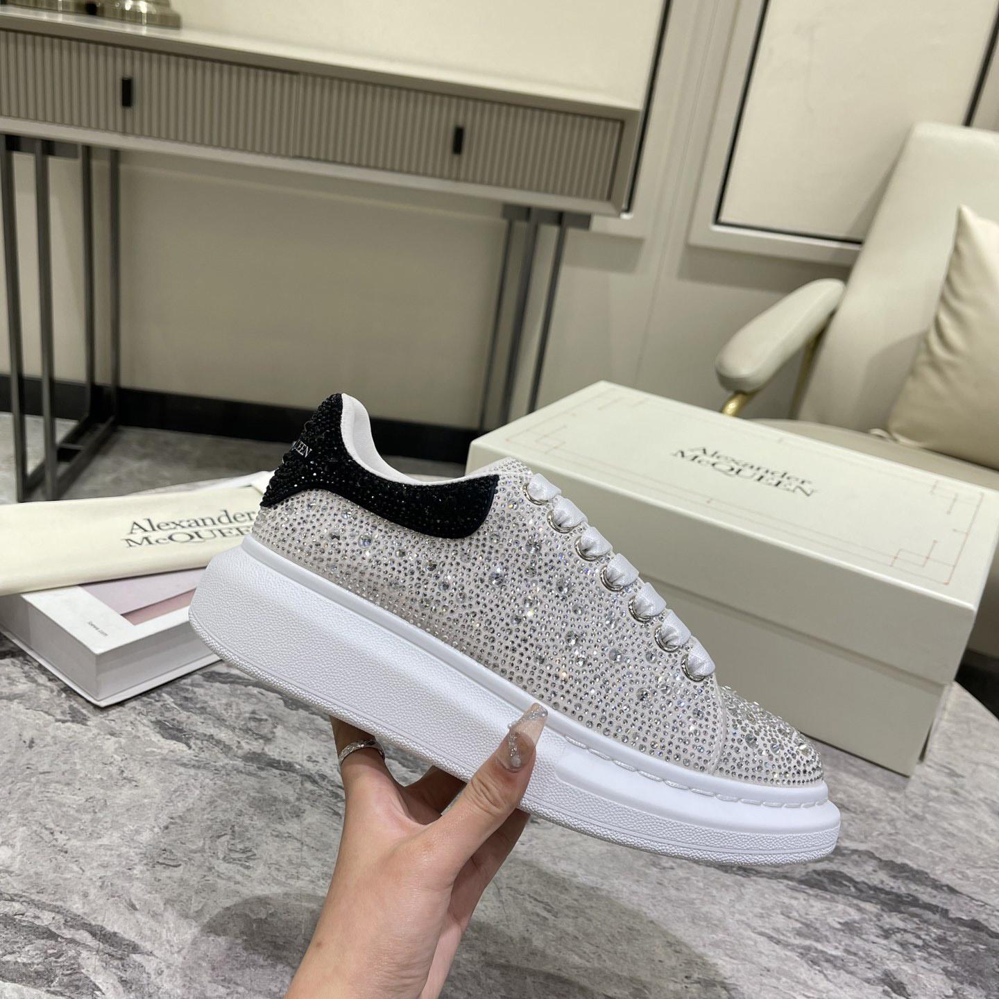 Alexander Mqueen Crystal-embellished Oversized Sneaker In White/Black - DopestKickz