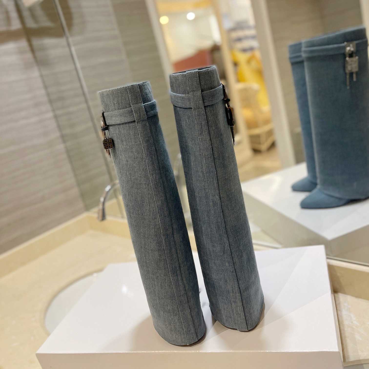 Givenchy Shark Lock Boots In Washed Denim - DopestKickz