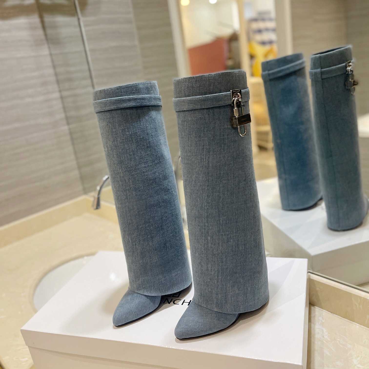Givenchy Shark Lock Boots In Washed Denim - DopestKickz