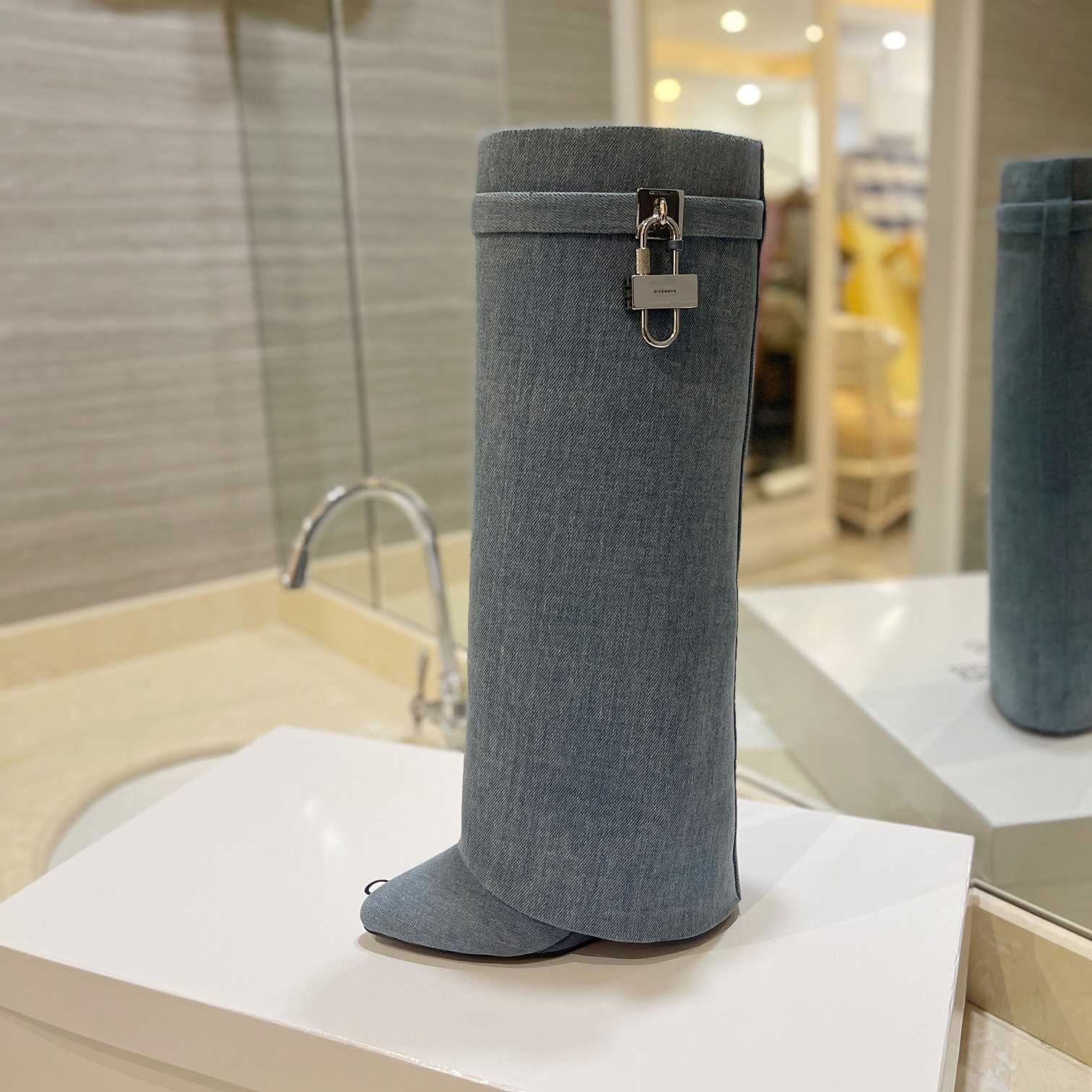 Givenchy Shark Lock Boots In Washed Denim - DopestKickz