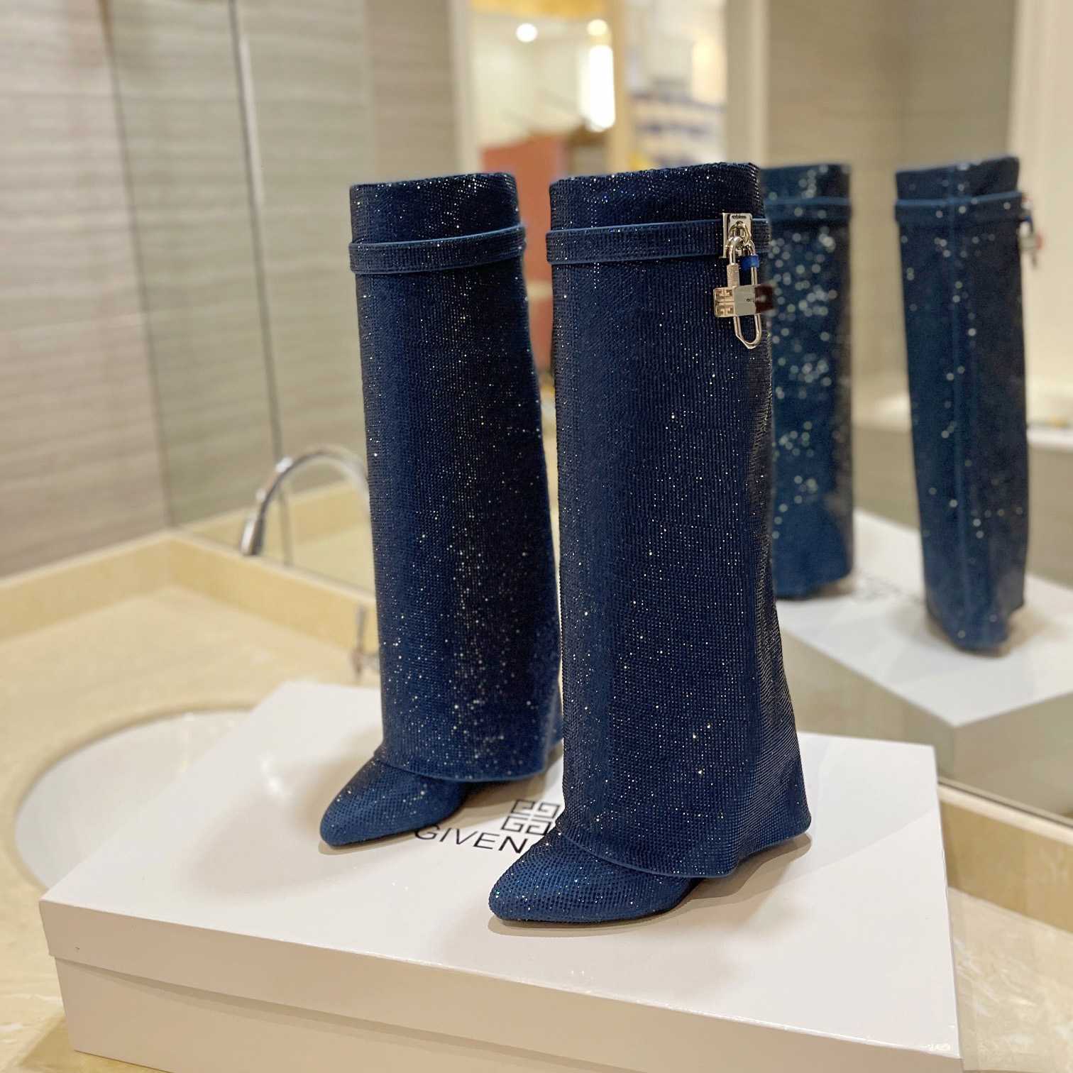 Givenchy Shark Lock Boots In Satin With Strass - DopestKickz