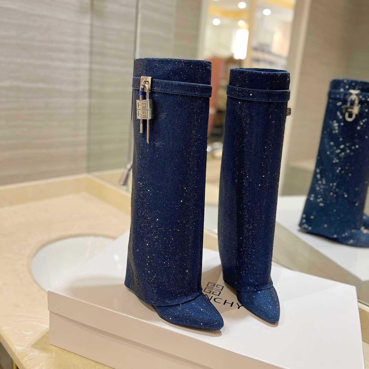 Givenchy Shark Lock Boots In Satin With Strass - DopestKickz